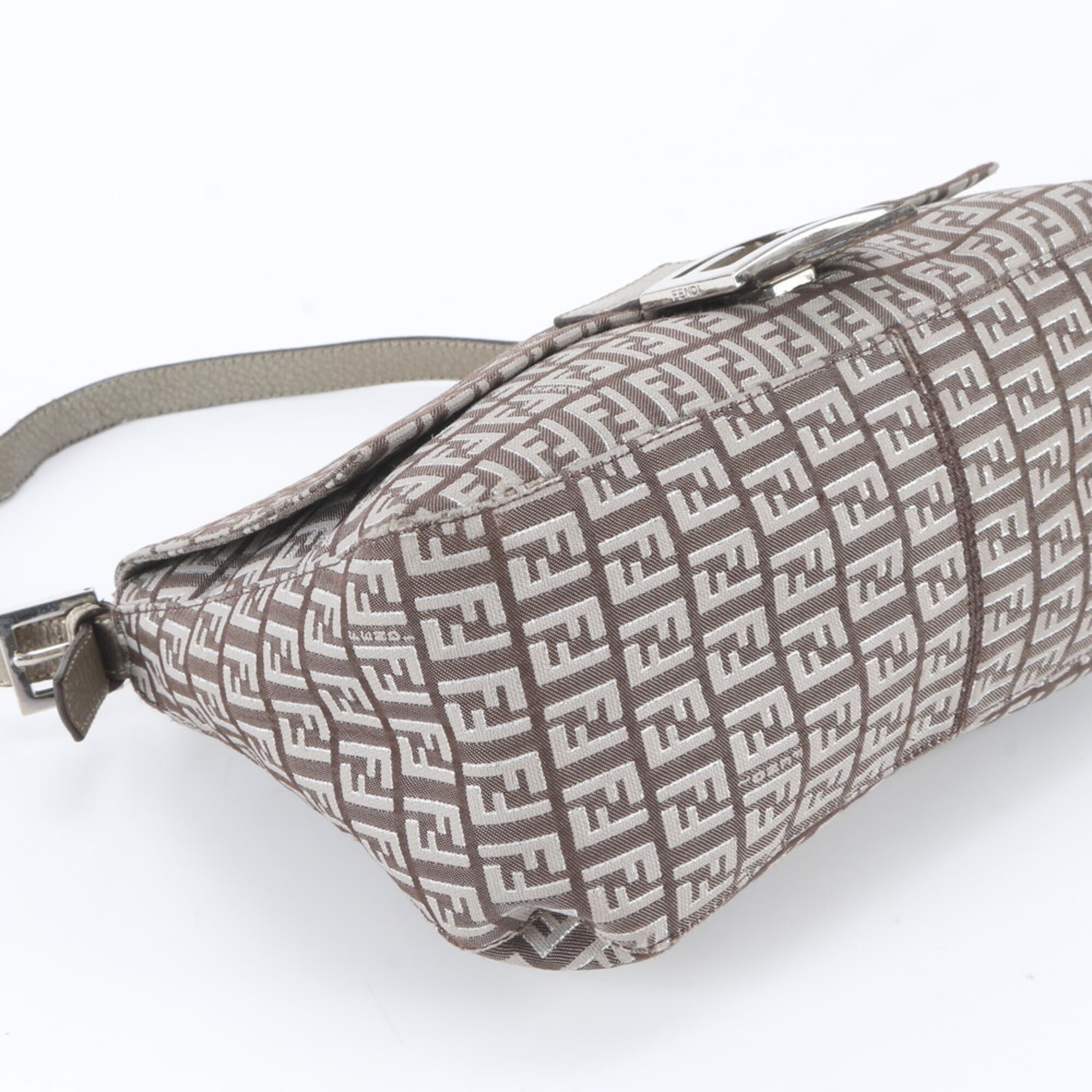 Fendi Anna Beige Silver Leather Canvas Handbag Shoulder Bag Tote Bag (Pre-Owned)