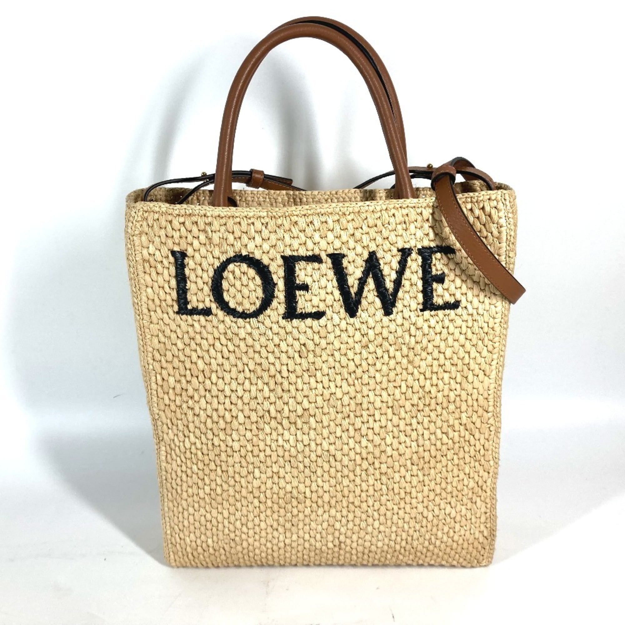Loewe Beige Brown Raffia Handbag Shoulder Bag Tote Bag (Pre-Owned)