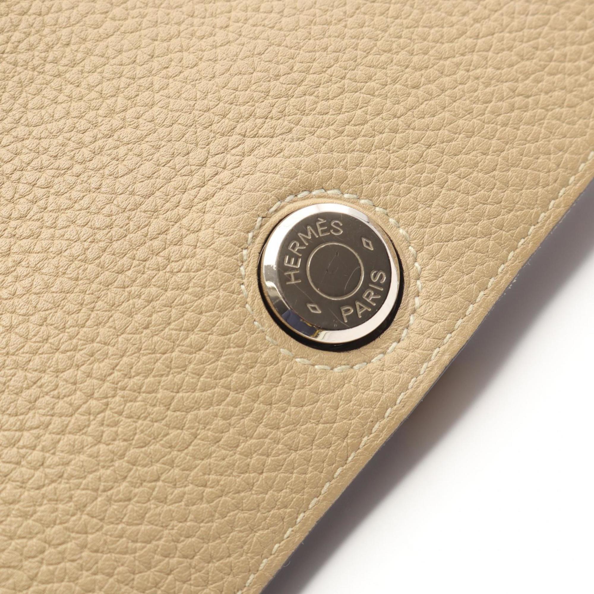 Hermes Beige Taurillon Clemence Leather Long Wallet (Bi-Fold) (Pre-Owned)