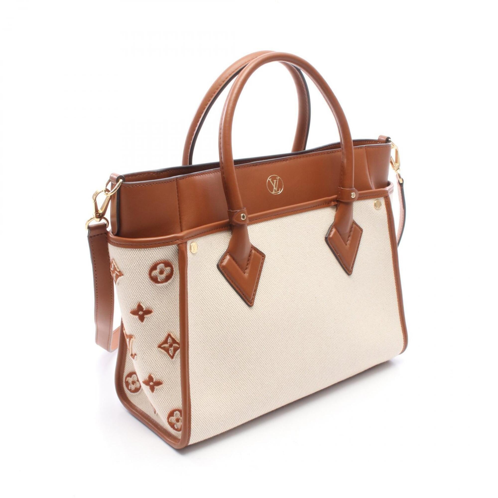 Louis Vuitton Beige Brown Canvas Leather Handbag (Pre-Owned)