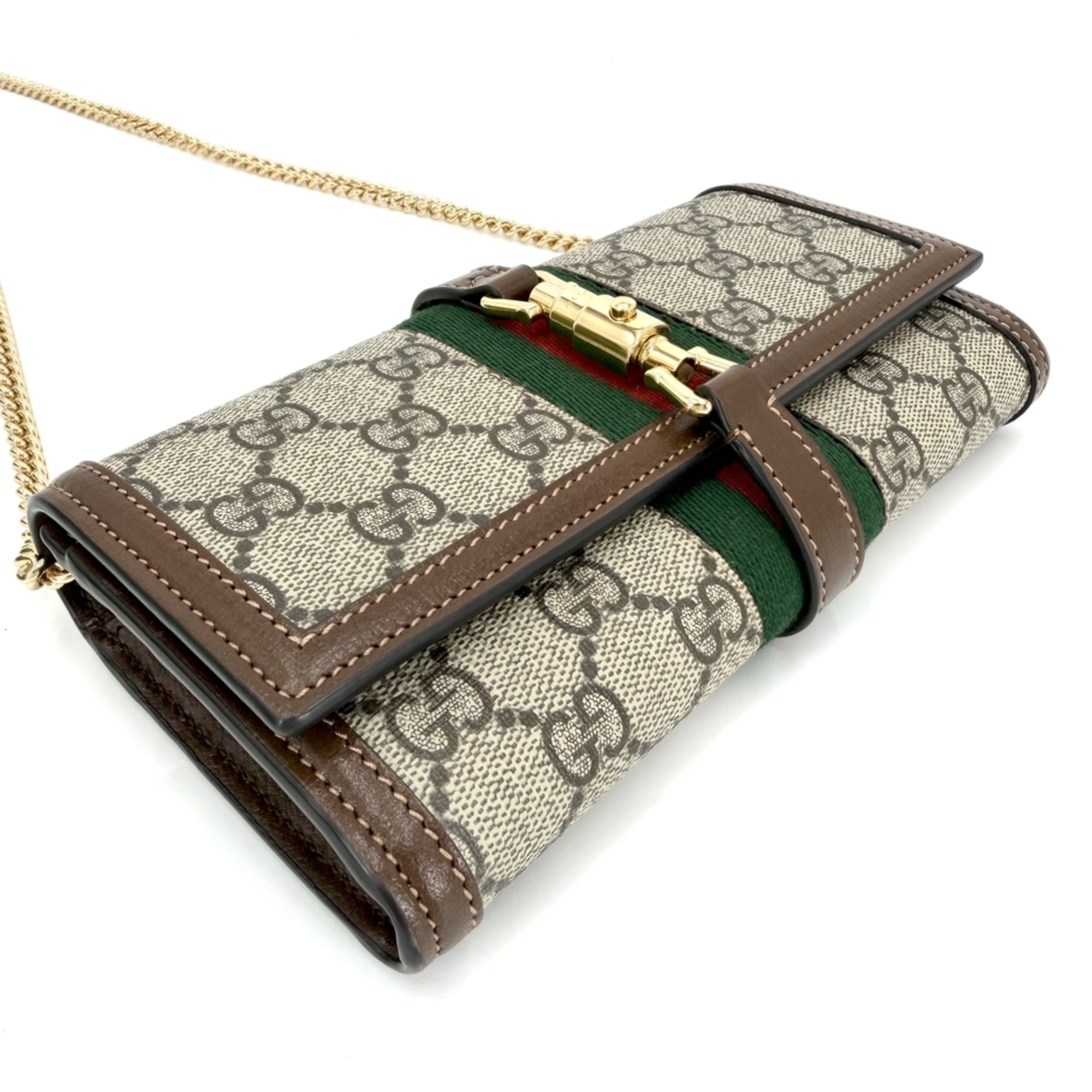 Gucci Beige Brown Gg Supreme Leather Chain/Shoulder Wallet (Pre-Owned)