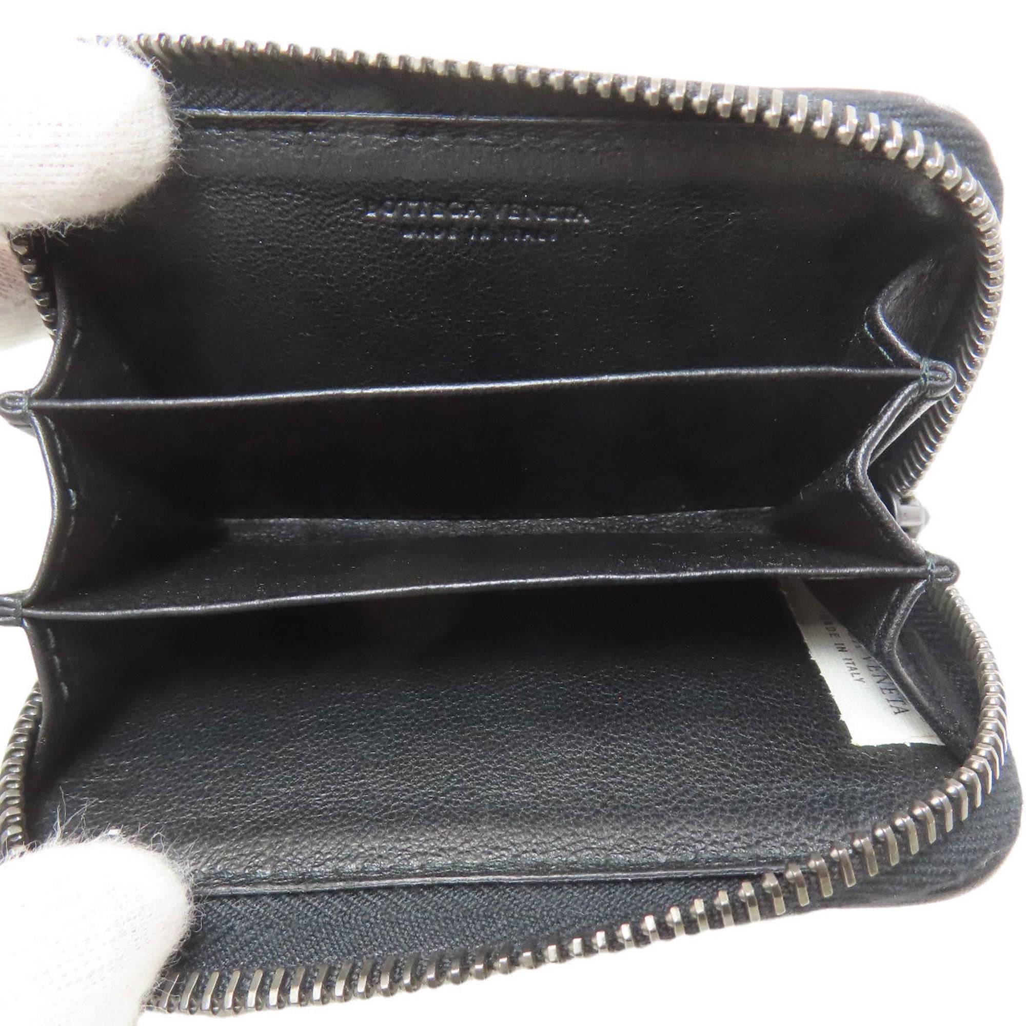 Bottega Veneta Intrecciato Black Leather Coin Purse/Coin Case (Pre-Owned)