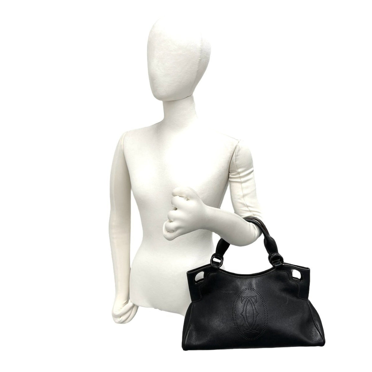 Cartier Black Leather Boston Bag Handbag Tote Bag (Pre-Owned)
