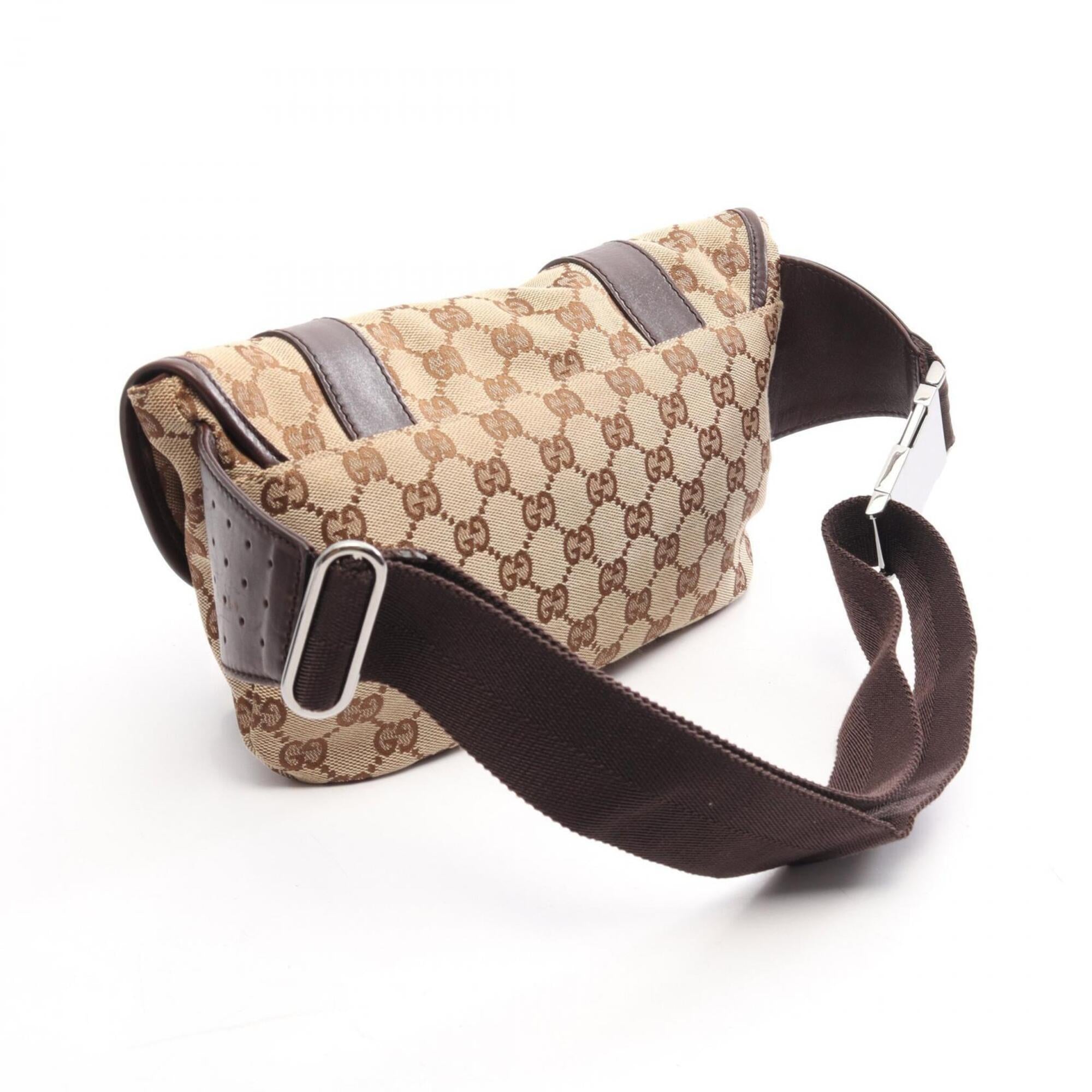 Gucci Beige Brown Gg Canvas Leather Fanny Pack Handbag (Pre-Owned)