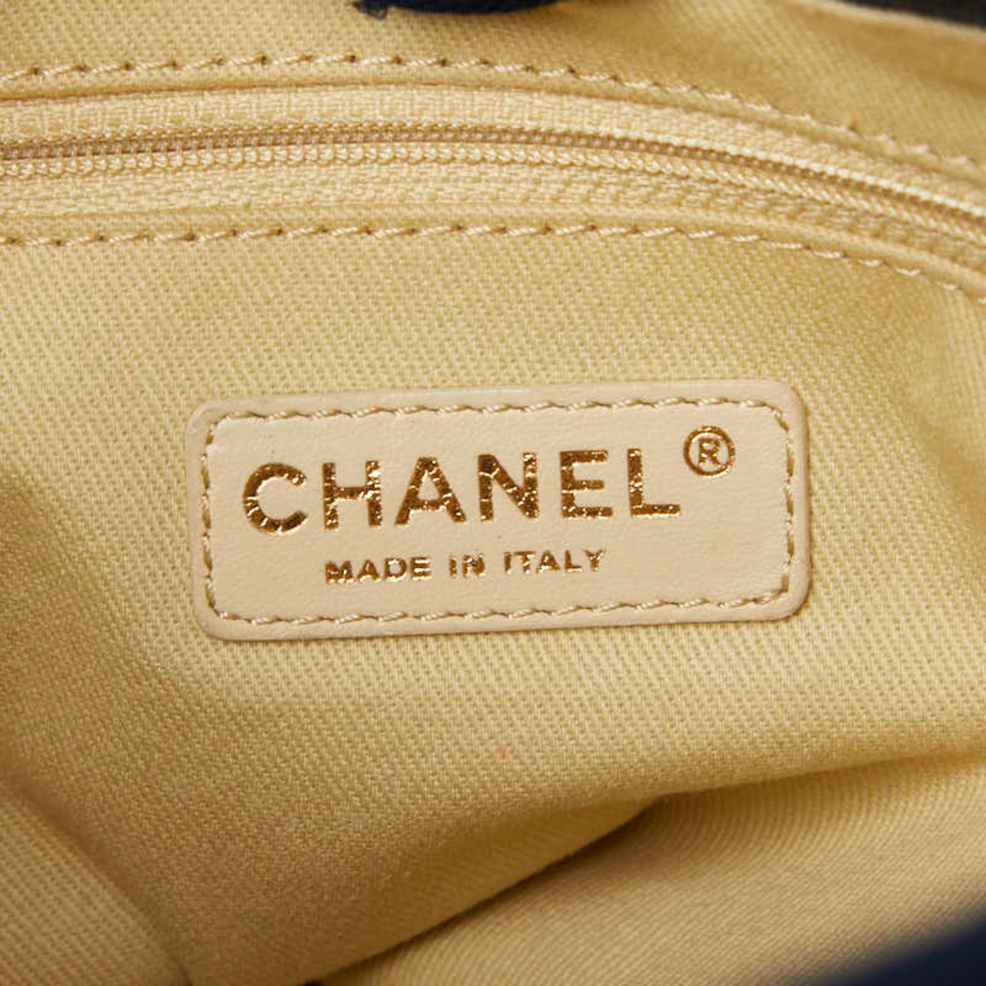 Chanel Navy Canvas Leather Shoulder Bag Tote Bag (Pre-Owned)