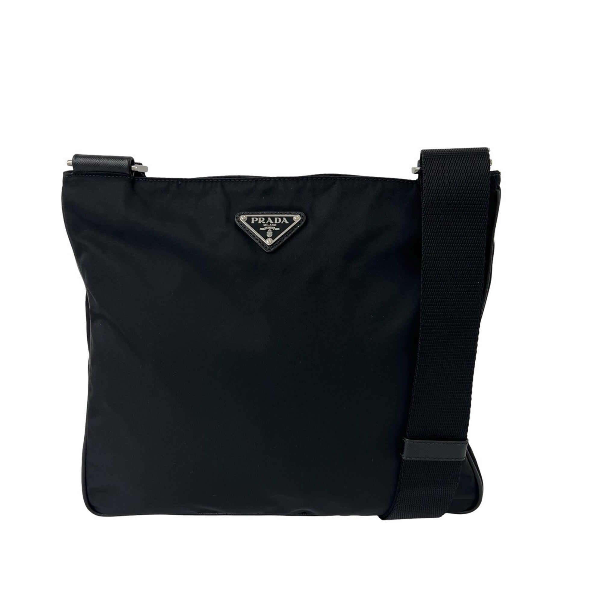 Prada Black Nylon Leather Shoulder Bag Tote Bag (Pre-Owned)