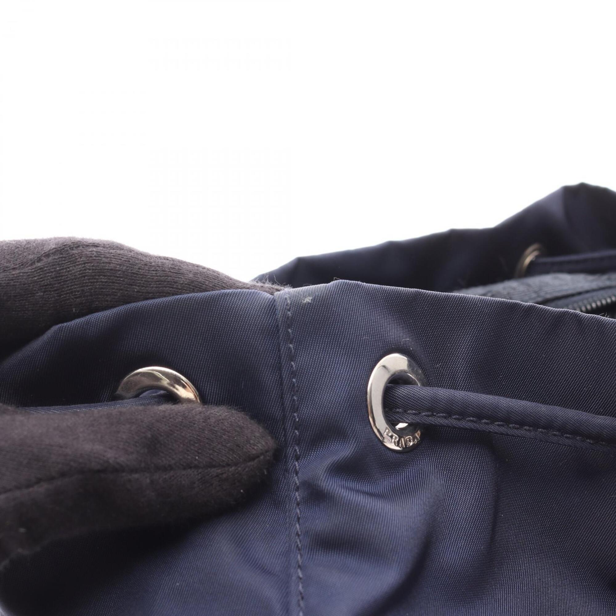 Prada Navy Nylon Leather Backpack Handbag (Pre-Owned)