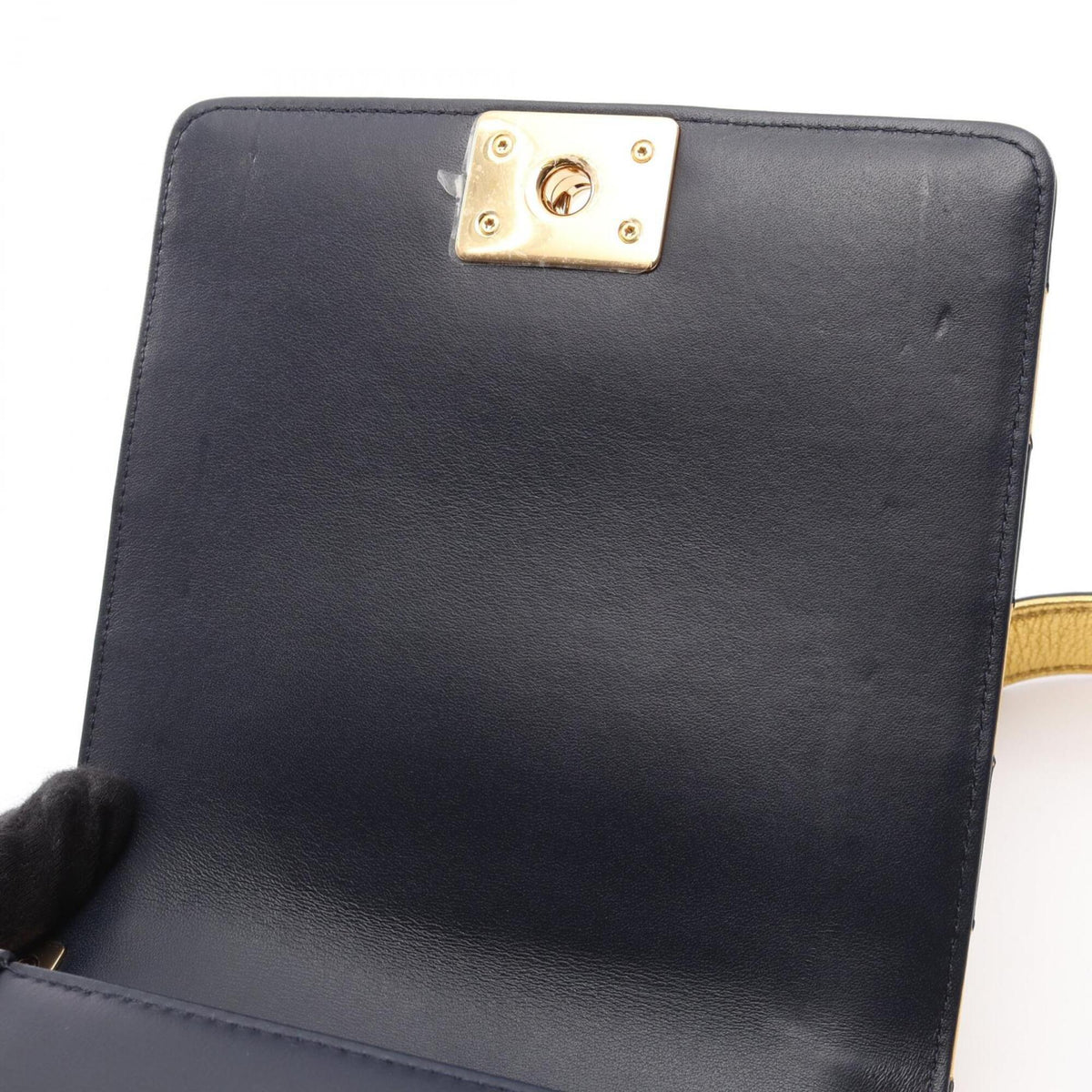 Chanel Gold Navy Leather Handbag Shoulder Bag (Pre-Owned)