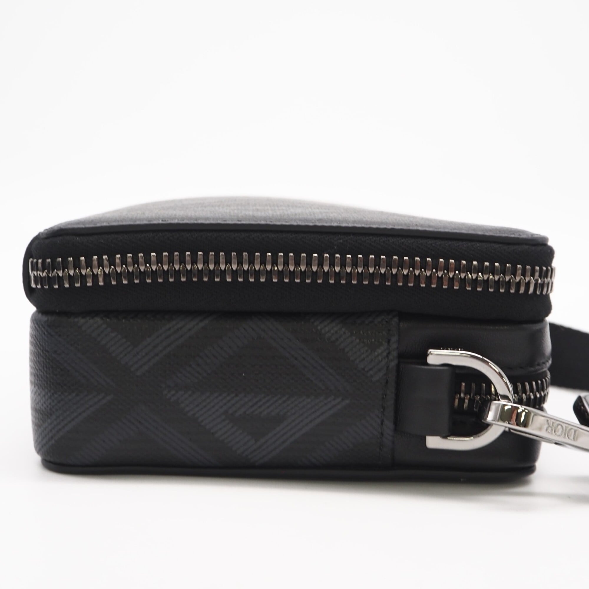 Christian Dior Black Gray Coated Canvas Leather Shoulder Bag (Pre-Owned)