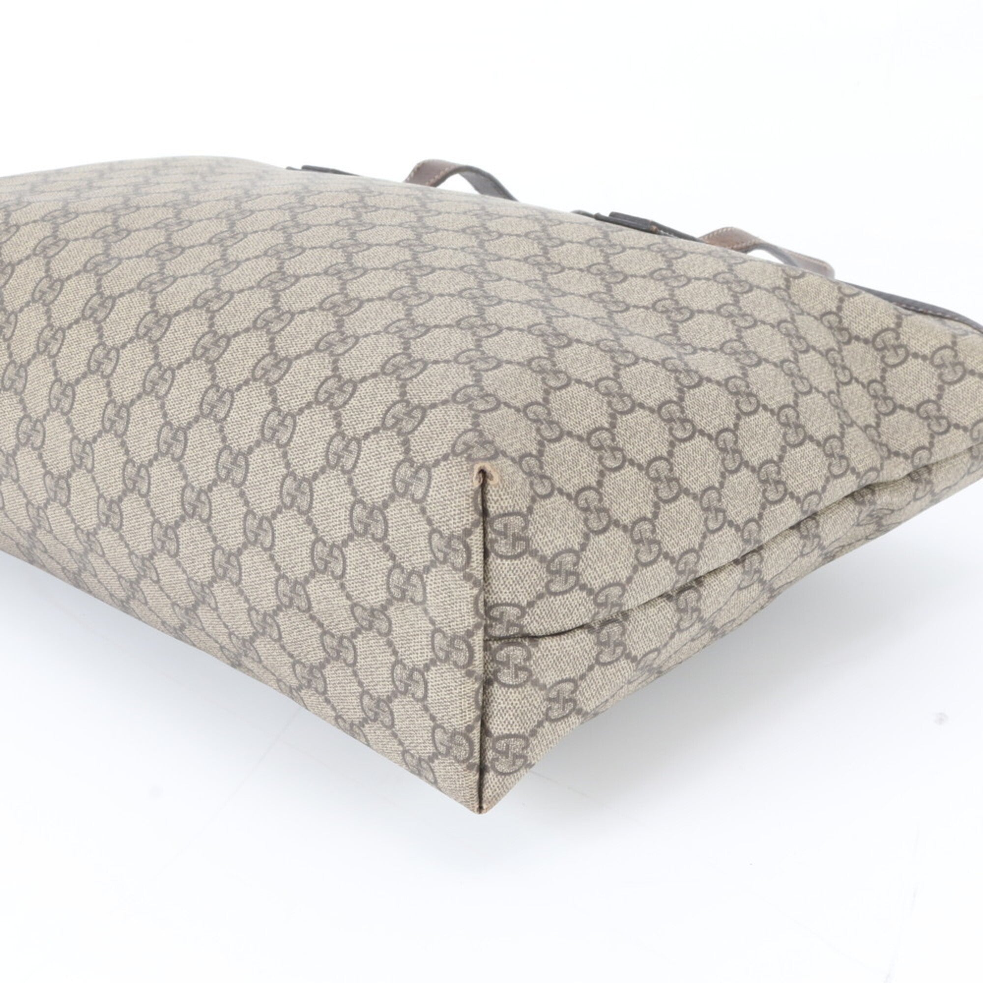 Gucci Brown Leather Coated Canvas Handbag Tote Bag (Pre-Owned)