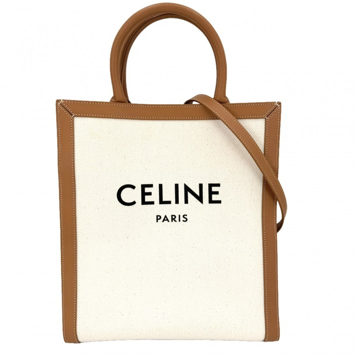 Celine Brown Ivory Canvas Leather Handbag Shoulder Bag Tote Bag (Pre-Owned)