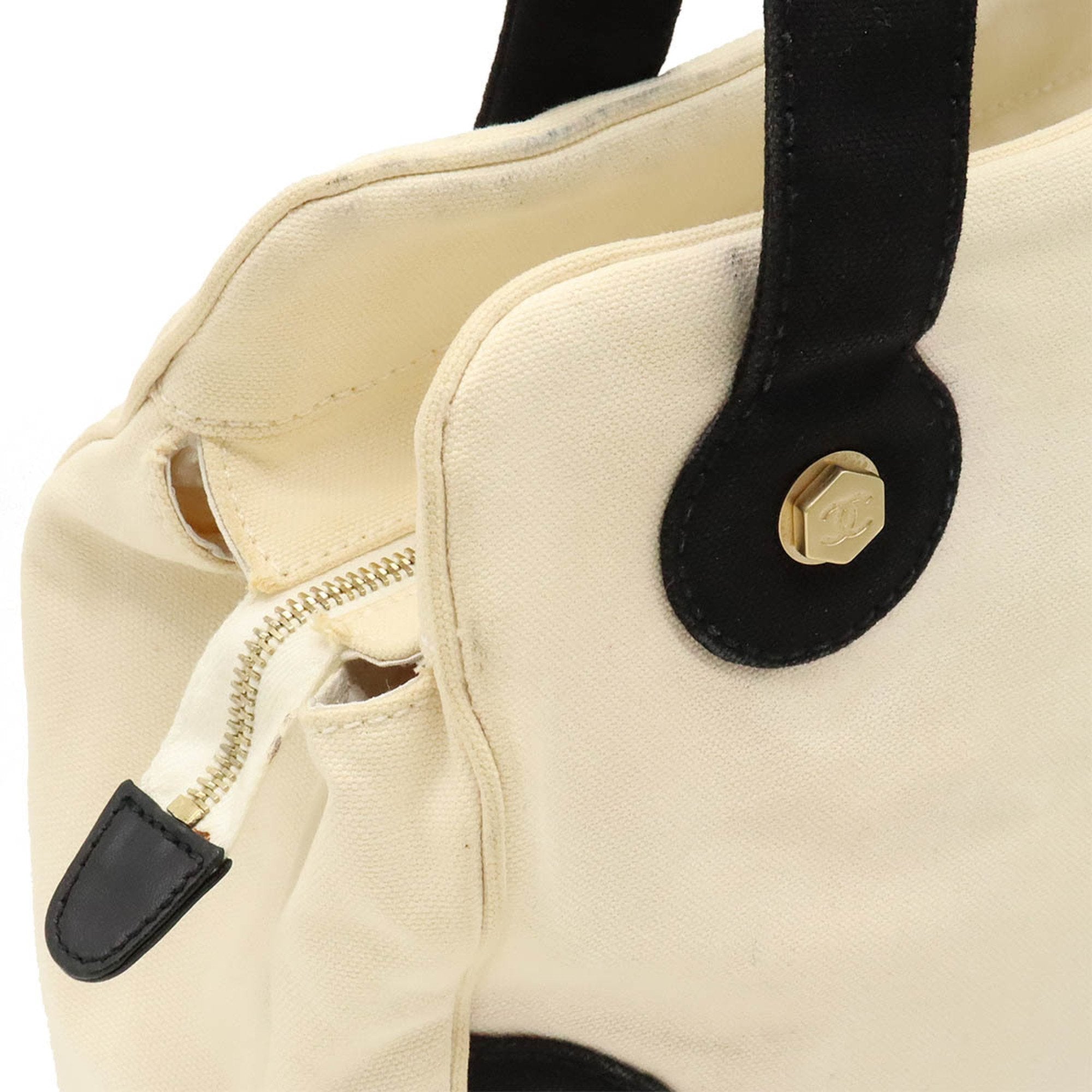 Chanel Black Ivory Canvas Handbag Tote Bag (Pre-Owned)