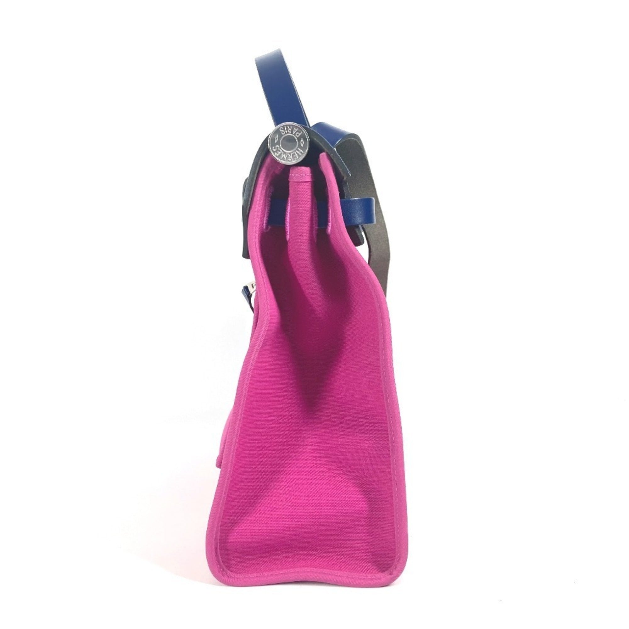 Hermes Blue Pink Toile Officier Vache Leather Handbag Shoulder Bag (Pre-Owned)