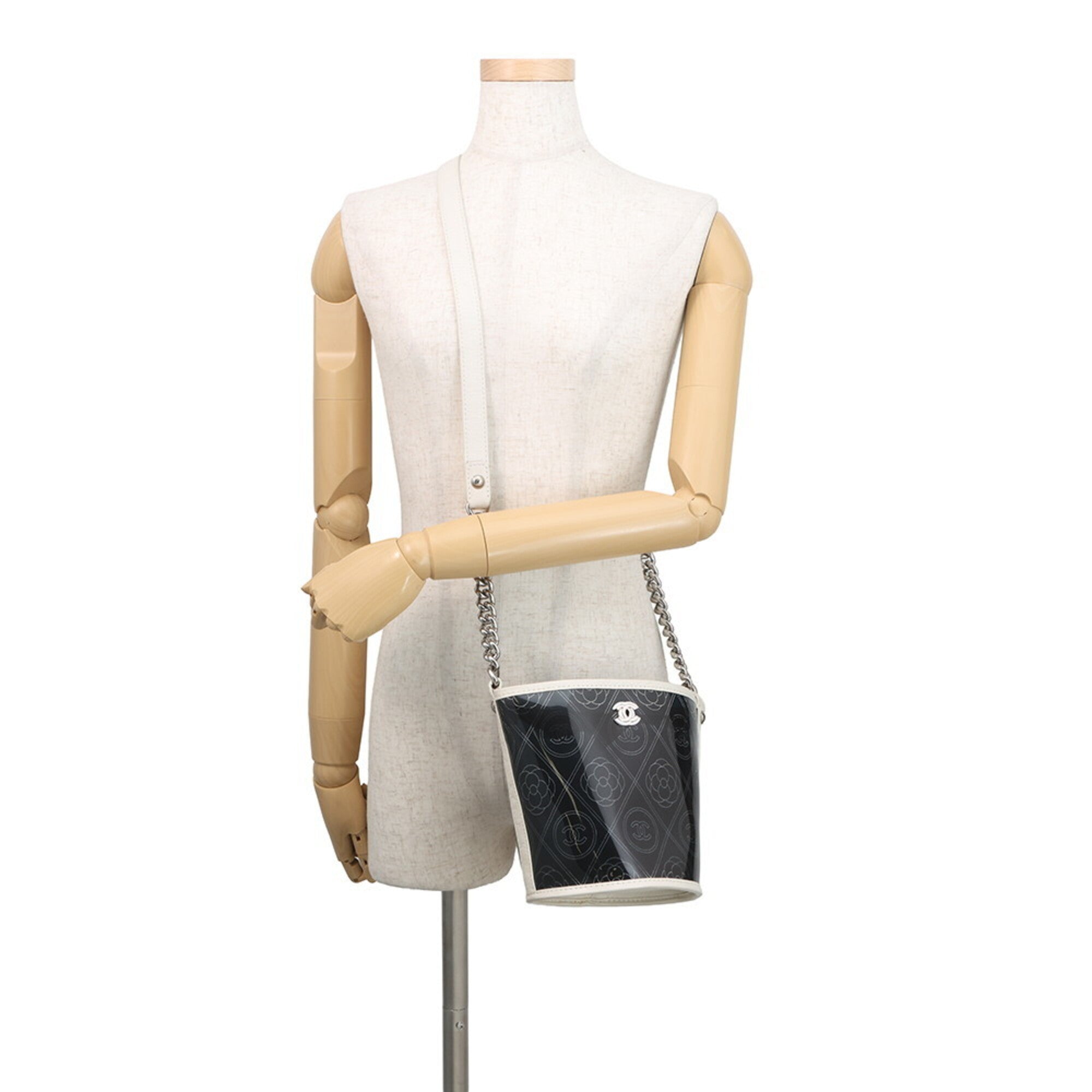 Chanel Black White Vinyl Handbag Pouch Shoulder Bag (Pre-Owned)