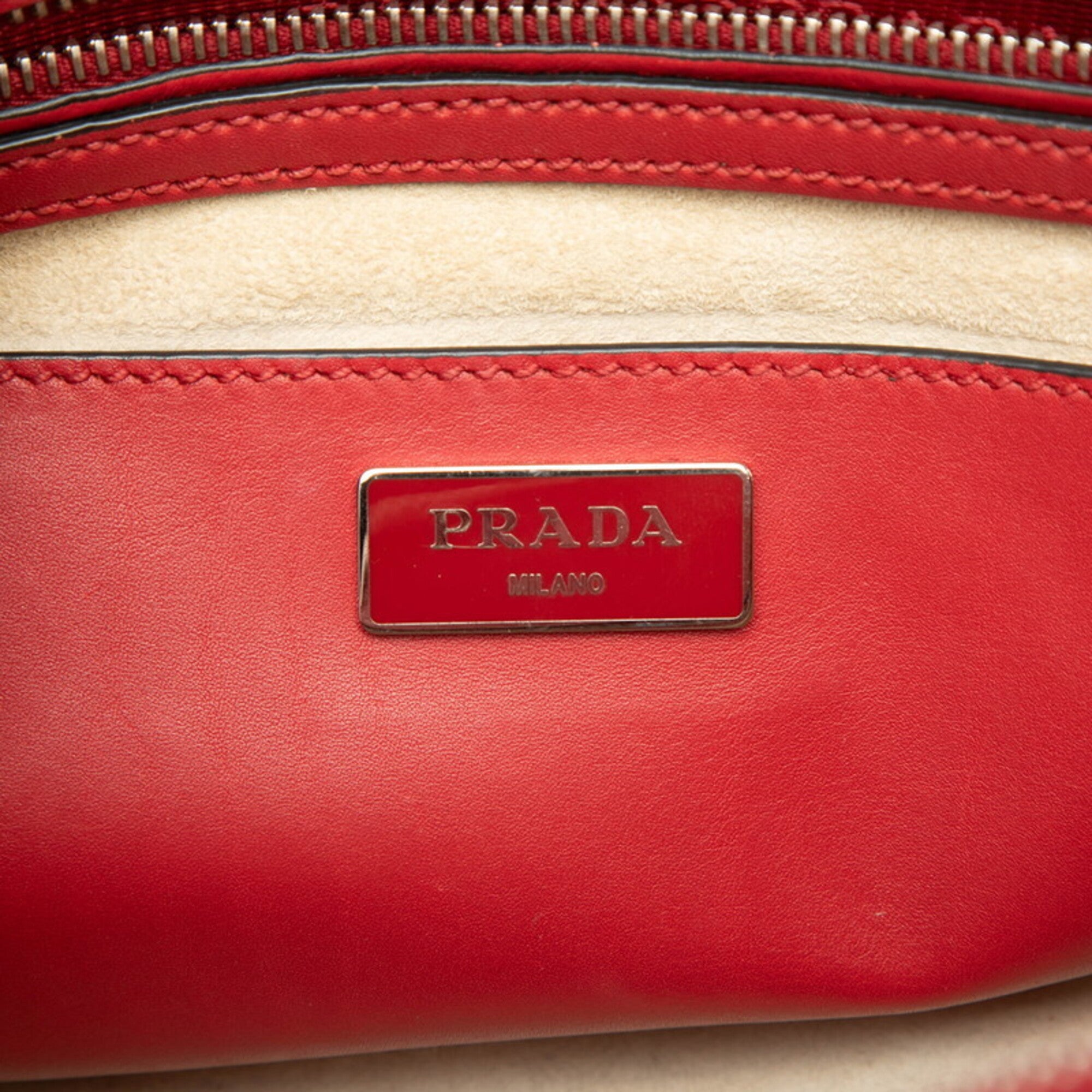 Prada Red Color Leather Handbag Shoulder Bag (Pre-Owned)