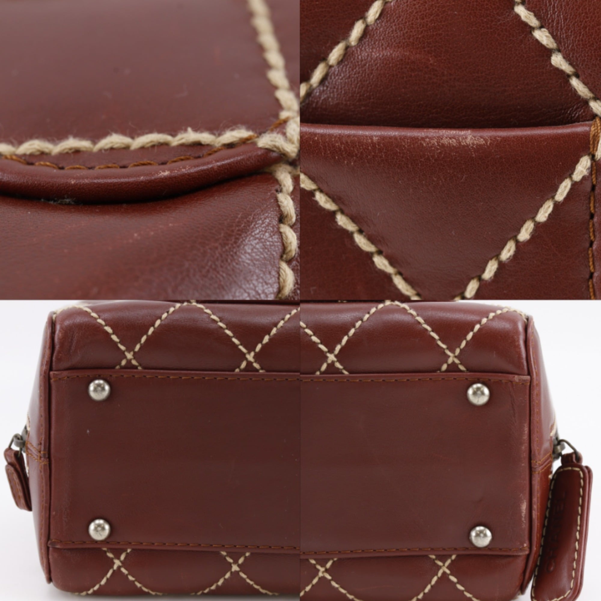Chanel Wild Stitch Brown Red Color Leather Handbag (Pre-Owned)