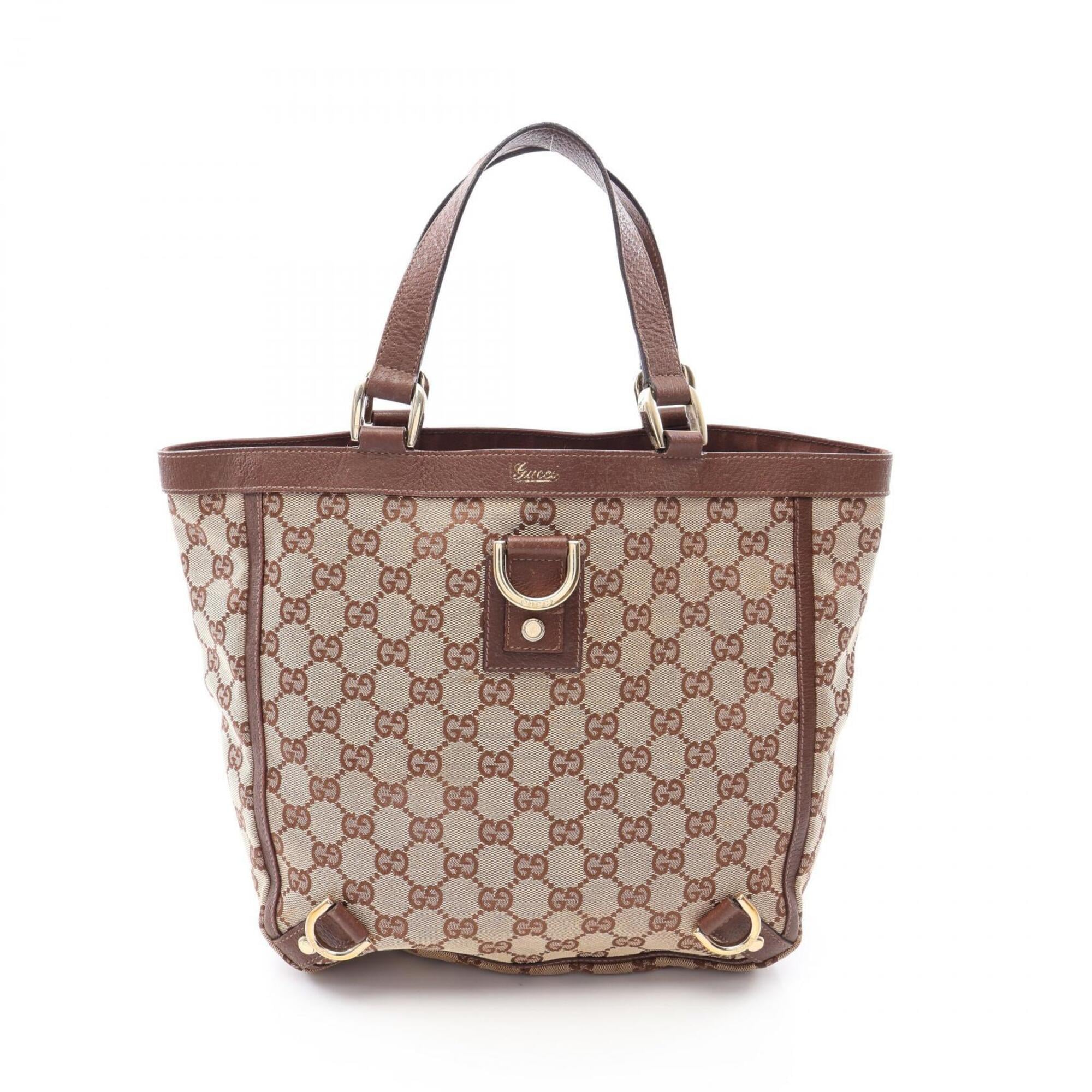 Gucci Abbey Beige Brown Gg Canvas Leather Handbag Tote Bag (Pre-Owned)