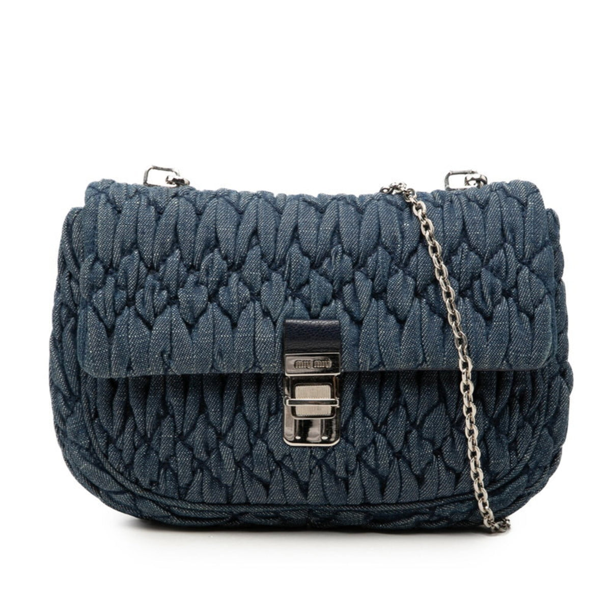 Miu Miu Blue Denim Leather Shoulder Bag (Pre-Owned)