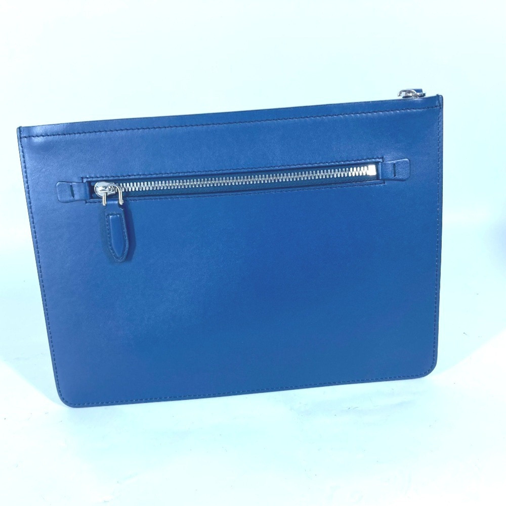 Salvatore Ferragamo Blue Leather Clutch Bag Pouch (Pre-Owned)
