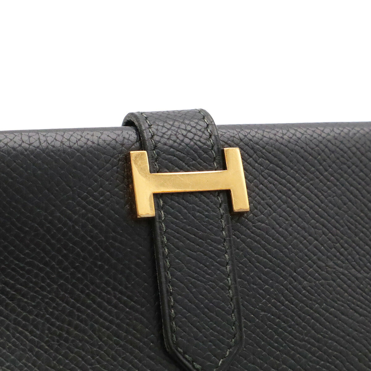 Hermes Black Courchevel Leather Long Wallet (Bi-Fold) (Pre-Owned)