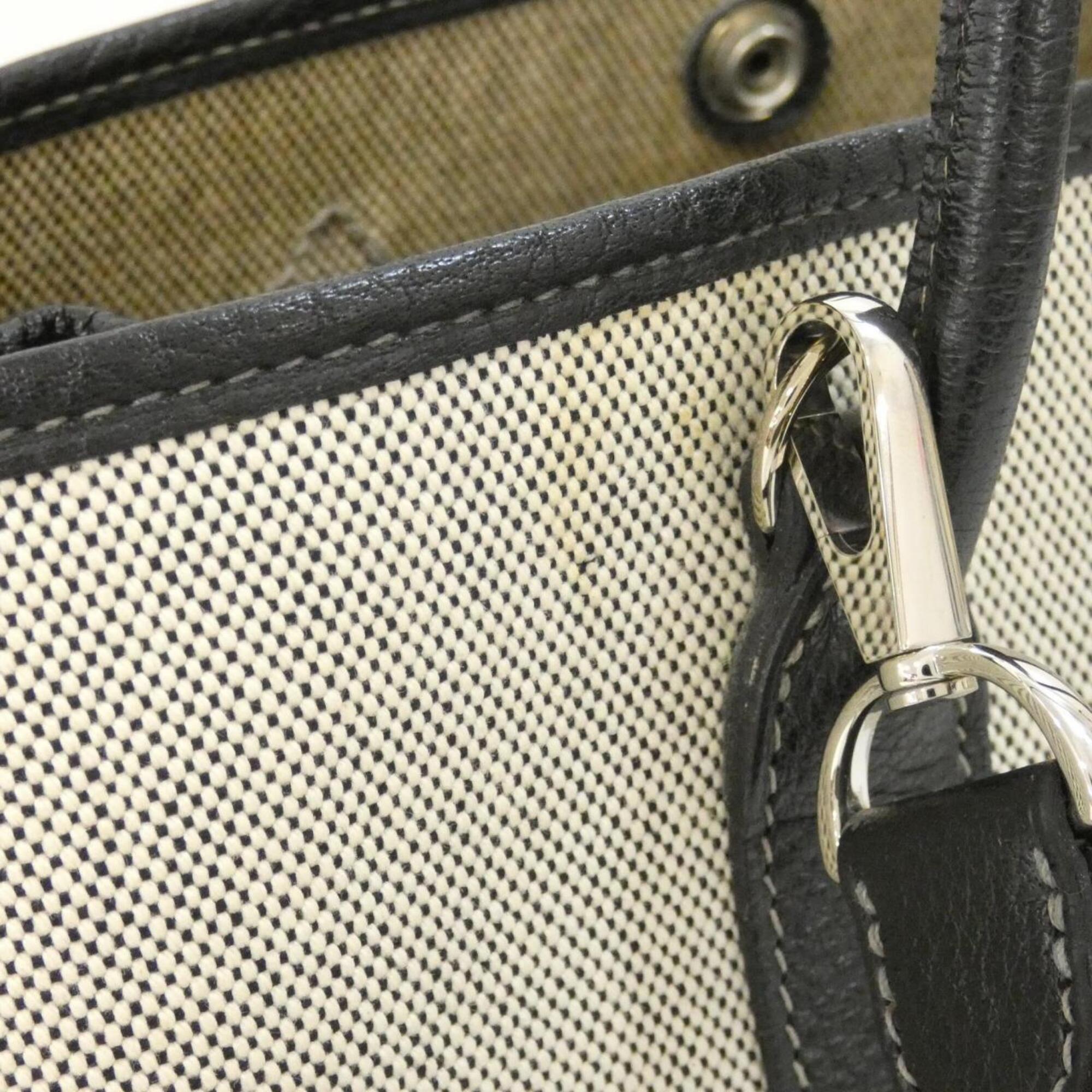 Hermes Black Toile H Buffle Skipper Leather Handbag (Pre-Owned)