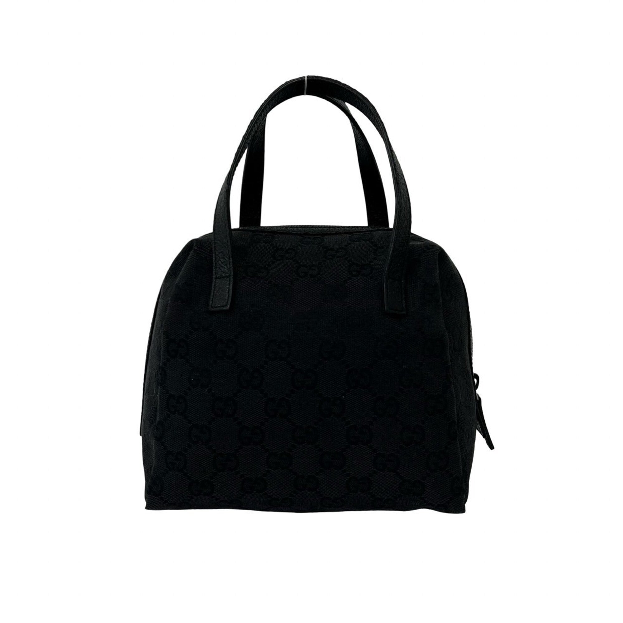Gucci Black Canvas Leather Boston Bag Handbag Tote Bag (Pre-Owned)