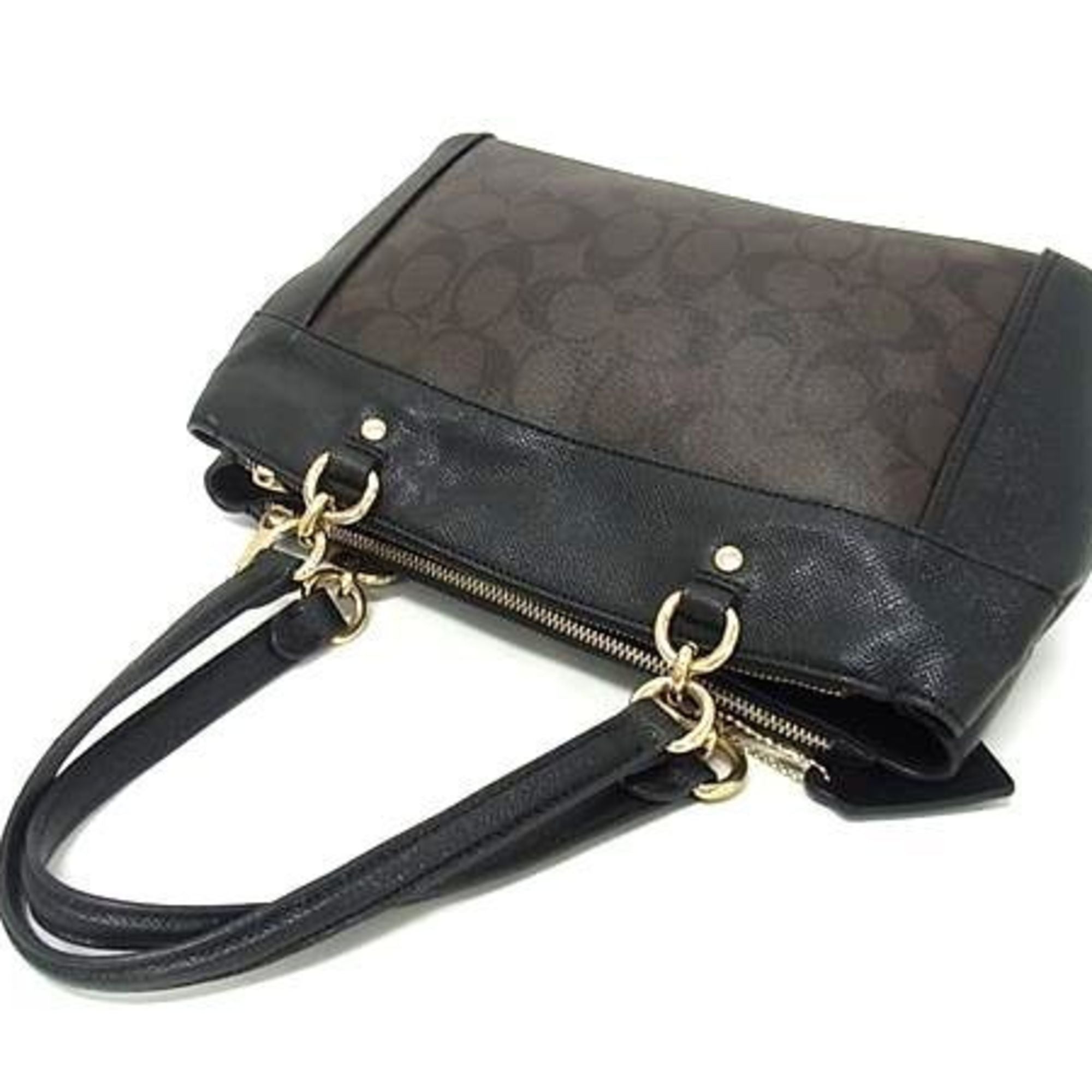 Coach Signature Black Brown Pvc Leather Handbag (Pre-Owned)