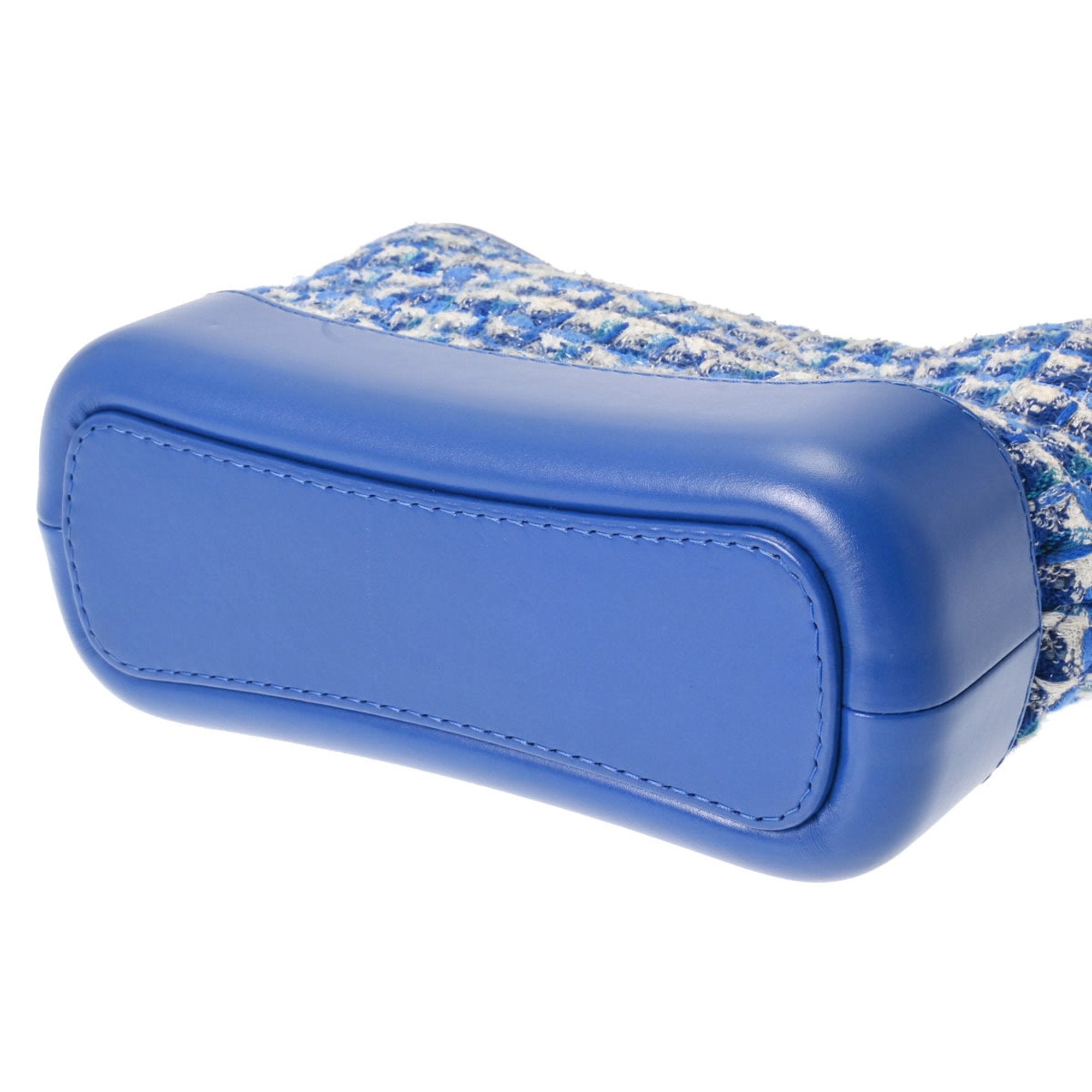 Chanel Blue Gold Tweed Leather Shoulder Bag (Pre-Owned)