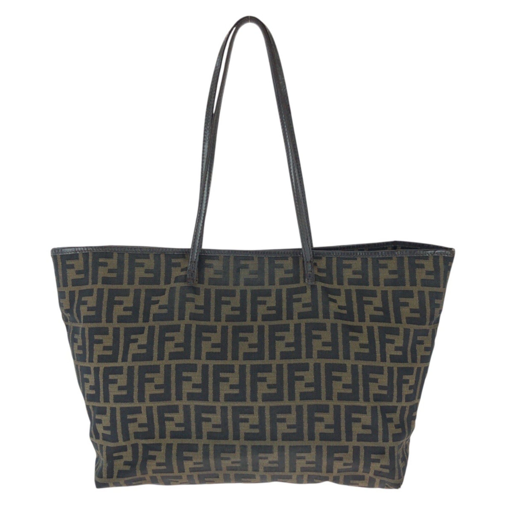 Fendi Brown Dark Brown Canvas Leather Shoulder Bag Tote Bag (Pre-Owned)