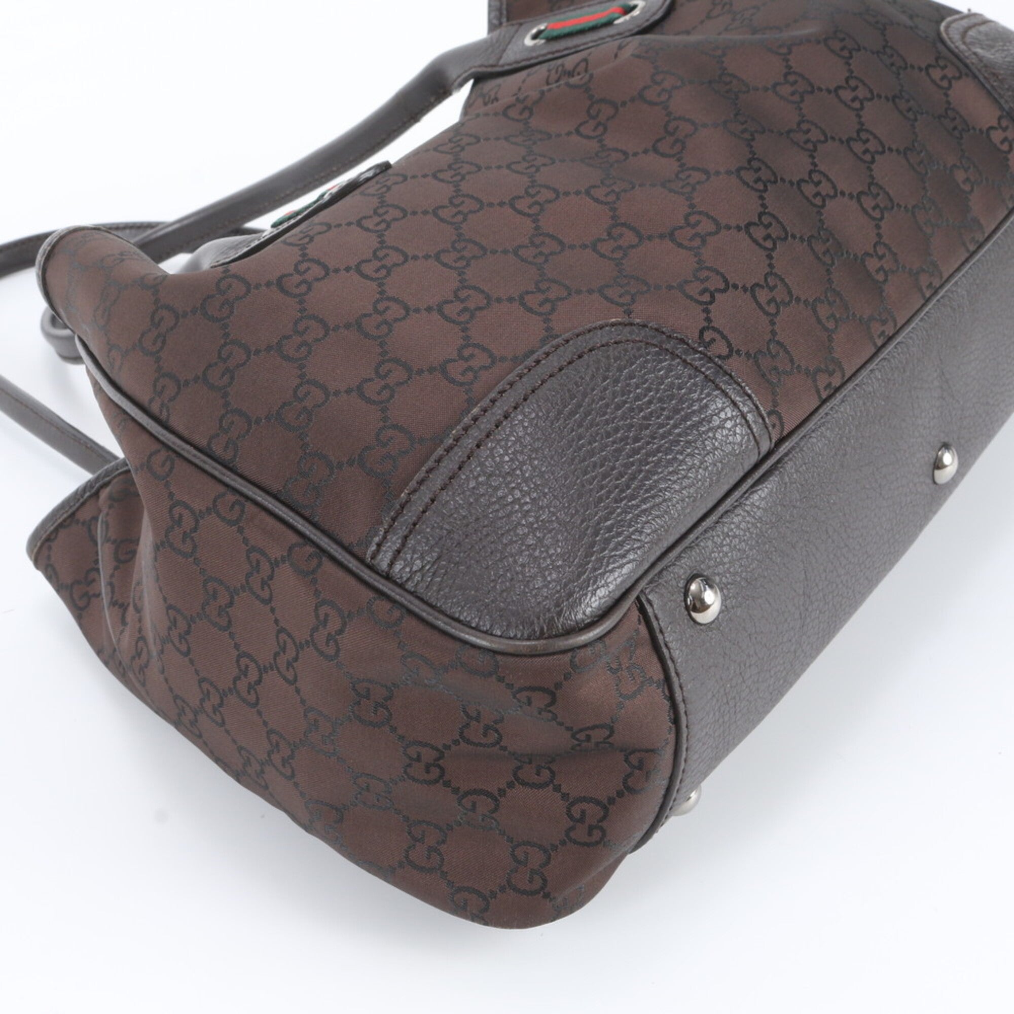 Gucci Sherry Line Dark Brown Nylon Leather Handbag Shoulder Bag Tote Bag (Pre-Owned)