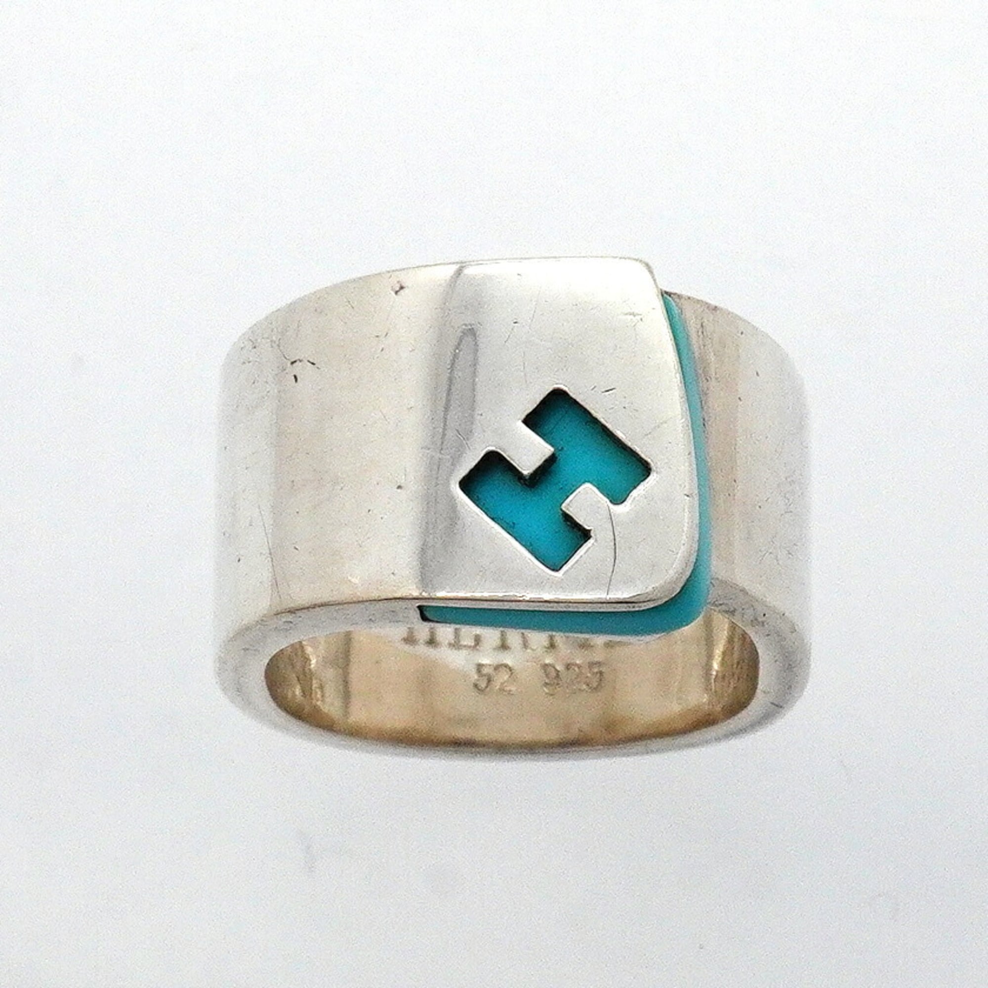 Hermes Blue Silver 925 Band Ring (Pre-Owned)