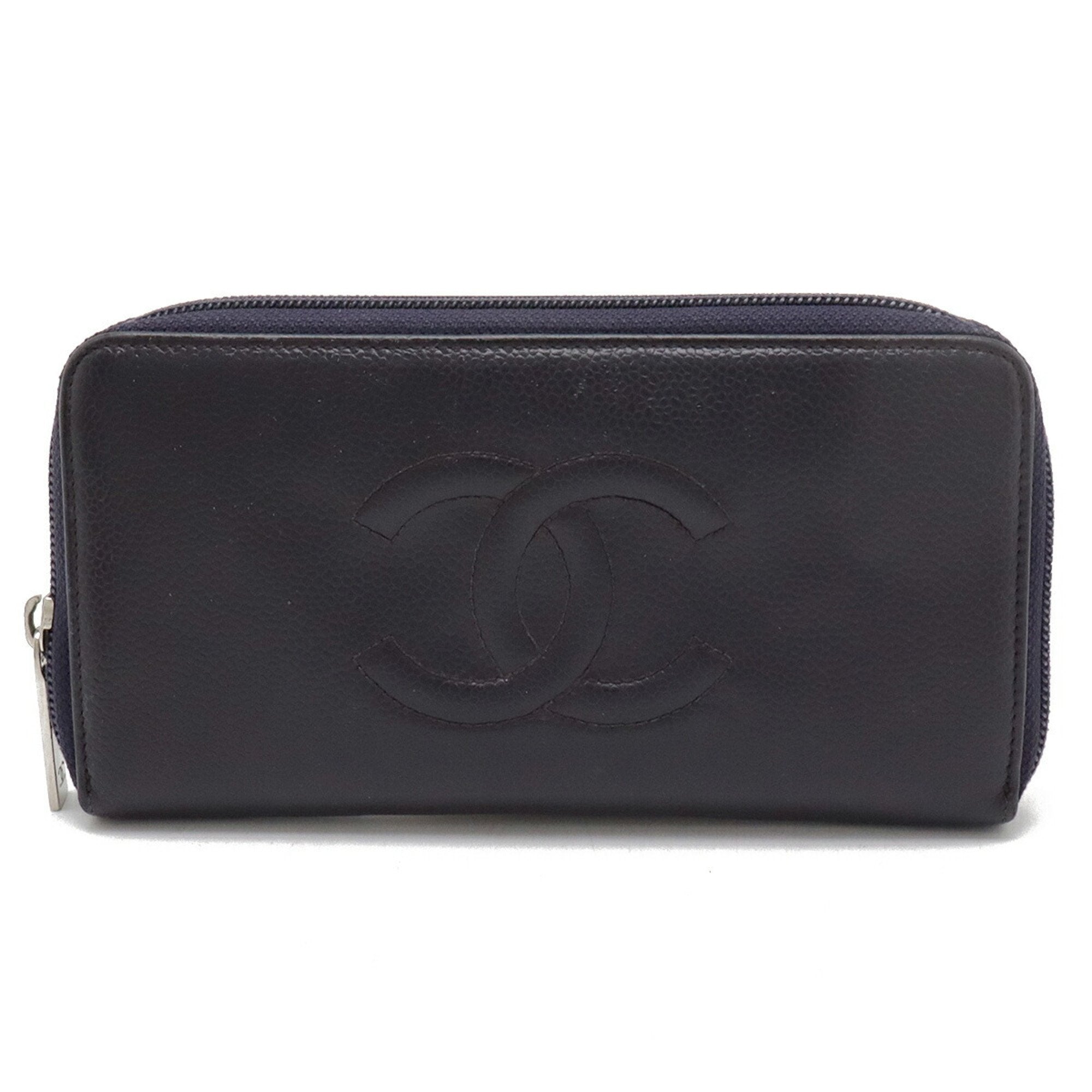 Chanel Dark Purple Caviar Leather Long Wallet (Bi-Fold) (Pre-Owned)