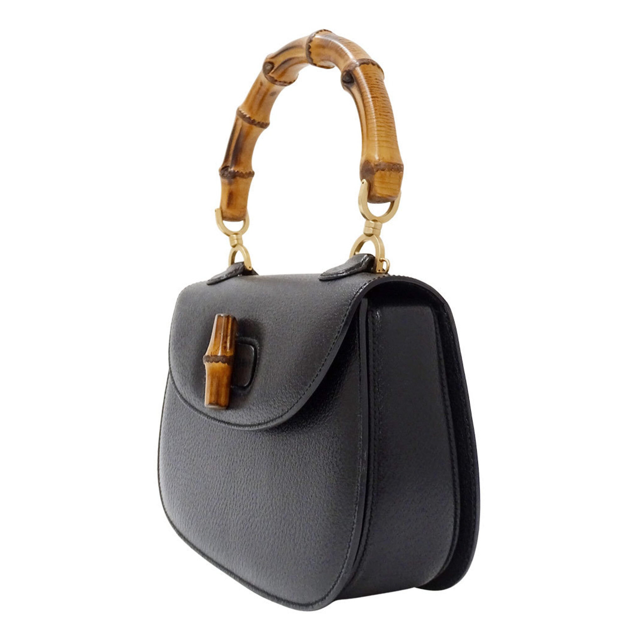 Gucci Black Leather Bamboo Handbag (Pre-Owned)