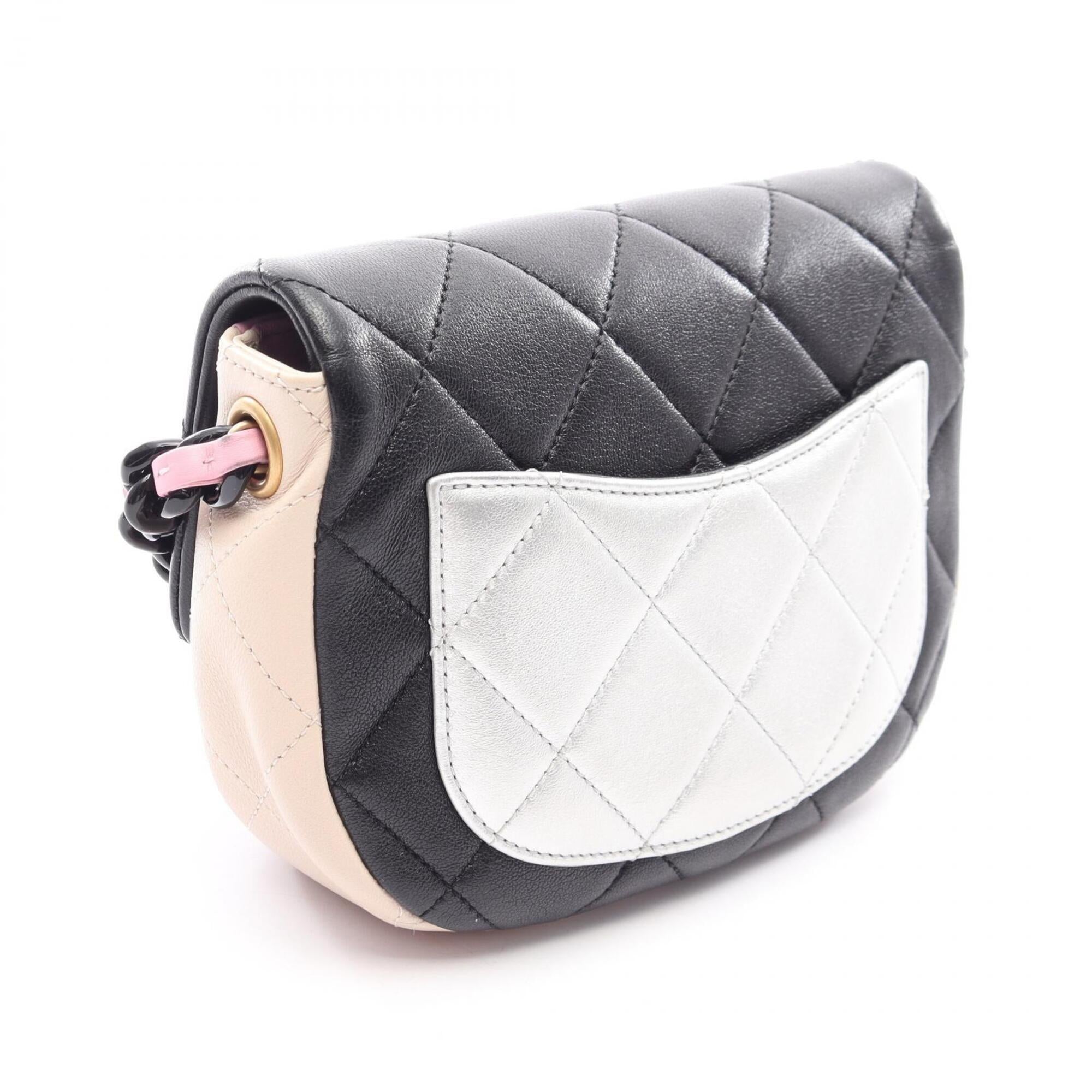 Chanel Beige Black Pink Leather Handbag Shoulder Bag (Pre-Owned)