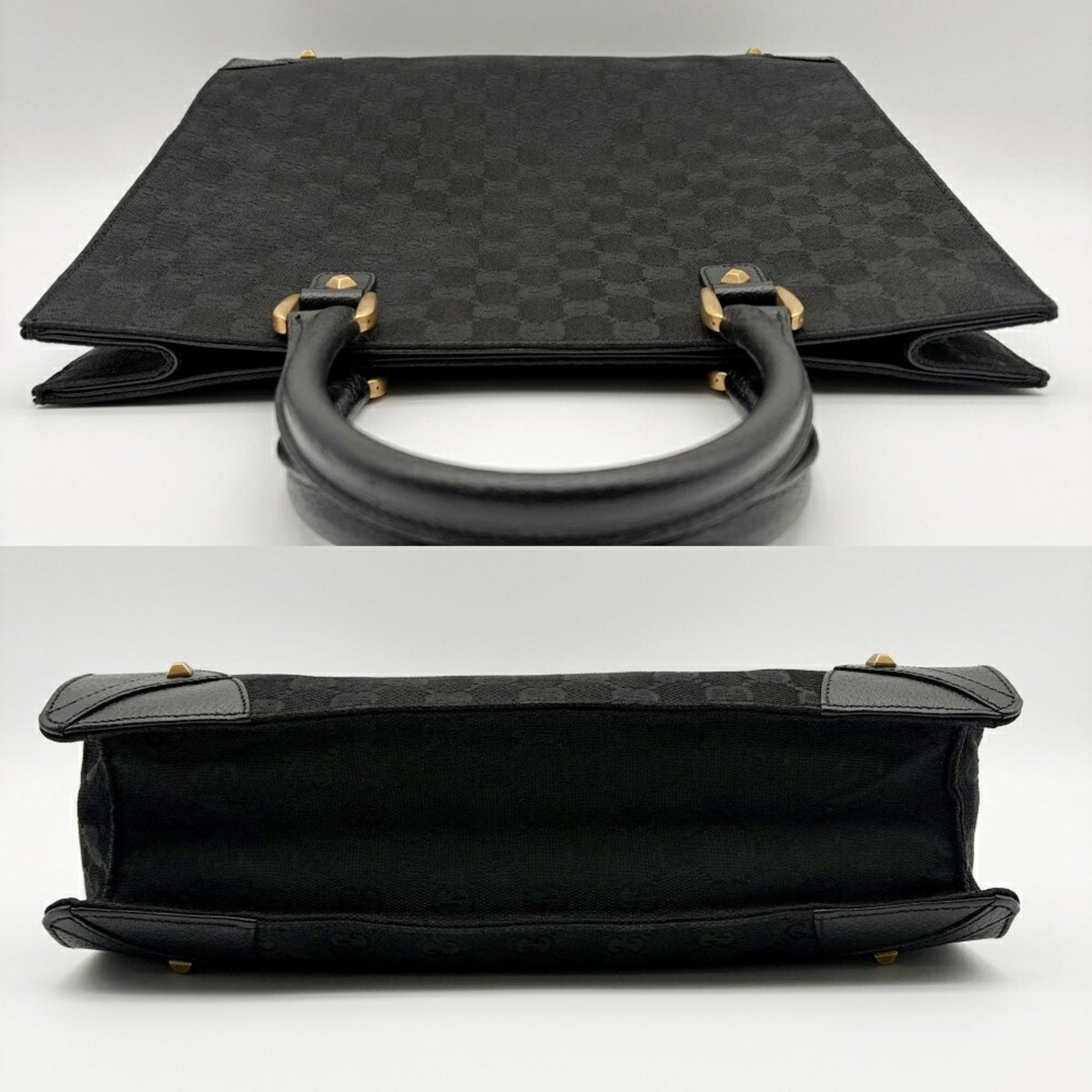 Gucci Black Gg Canvas Leather Tote Bag (Pre-Owned)