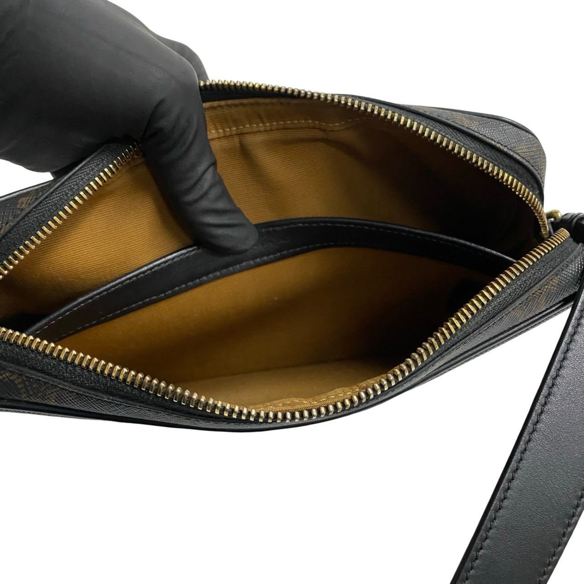 Celine Black Brown Leather Pvc Pochette Shoulder Bag (Pre-Owned)