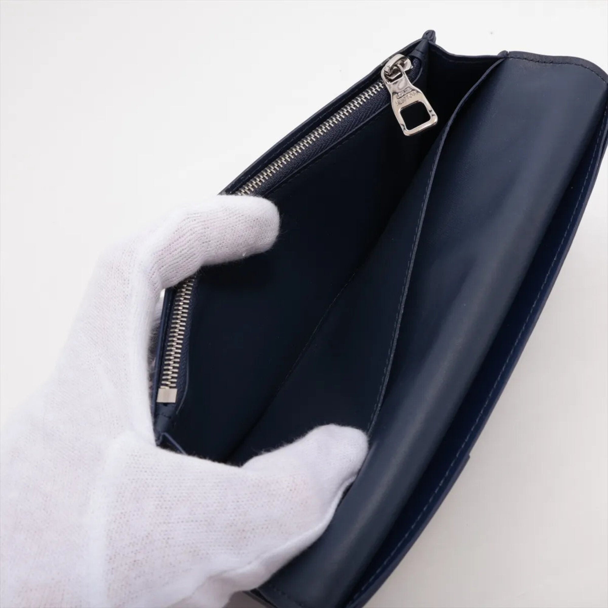 Louis Vuitton Navy Leather Coated Canvas Long Wallet (Bi-Fold) (Pre-Owned)