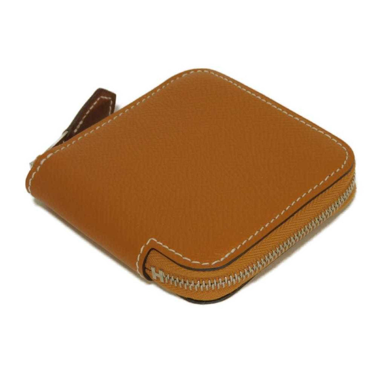 Hermes Brown Light Brown Epsom Leather Silk Coin Purse/Coin Case (Pre-Owned)