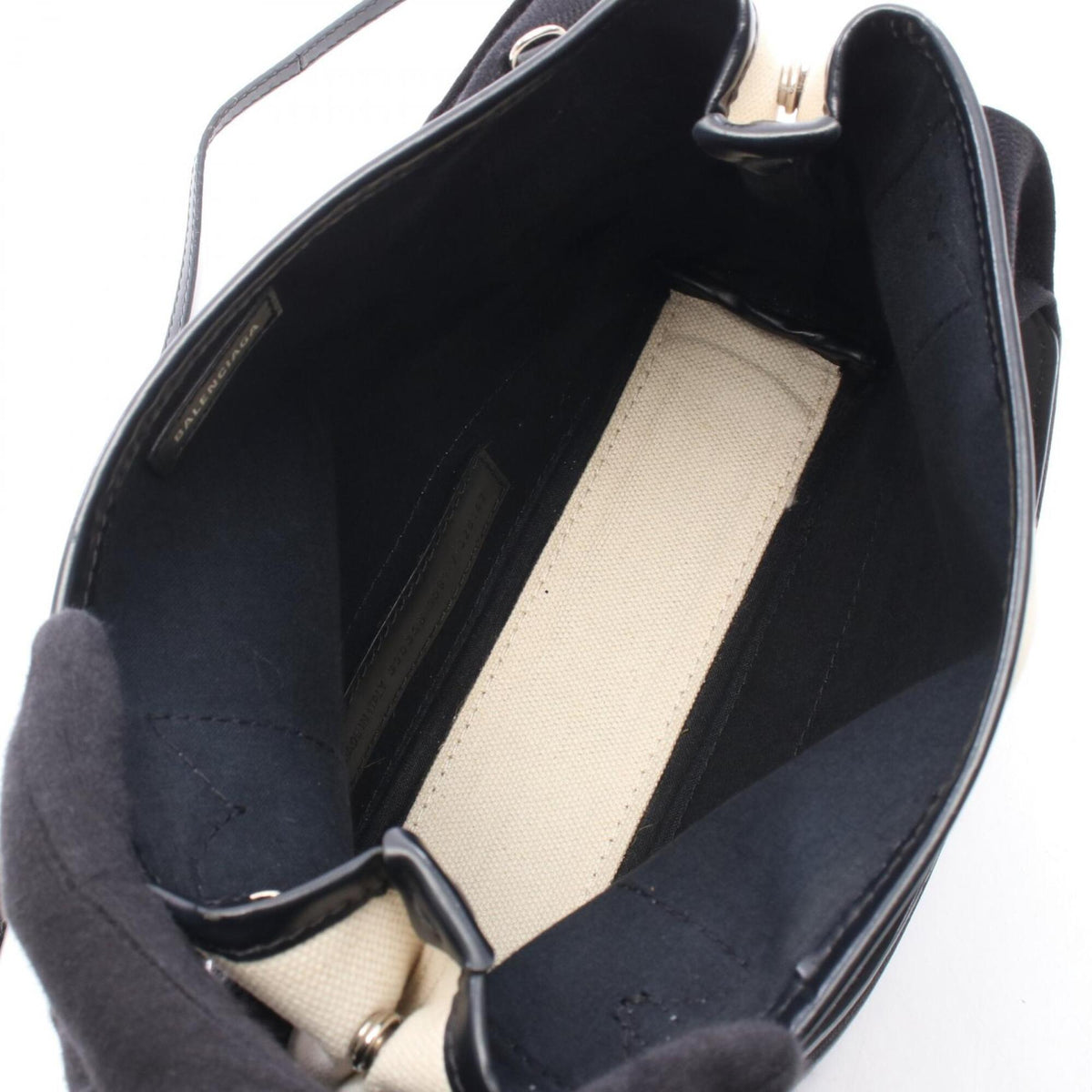 Balenciaga Black Ivory Canvas Leather Handbag Pouch (Pre-Owned)