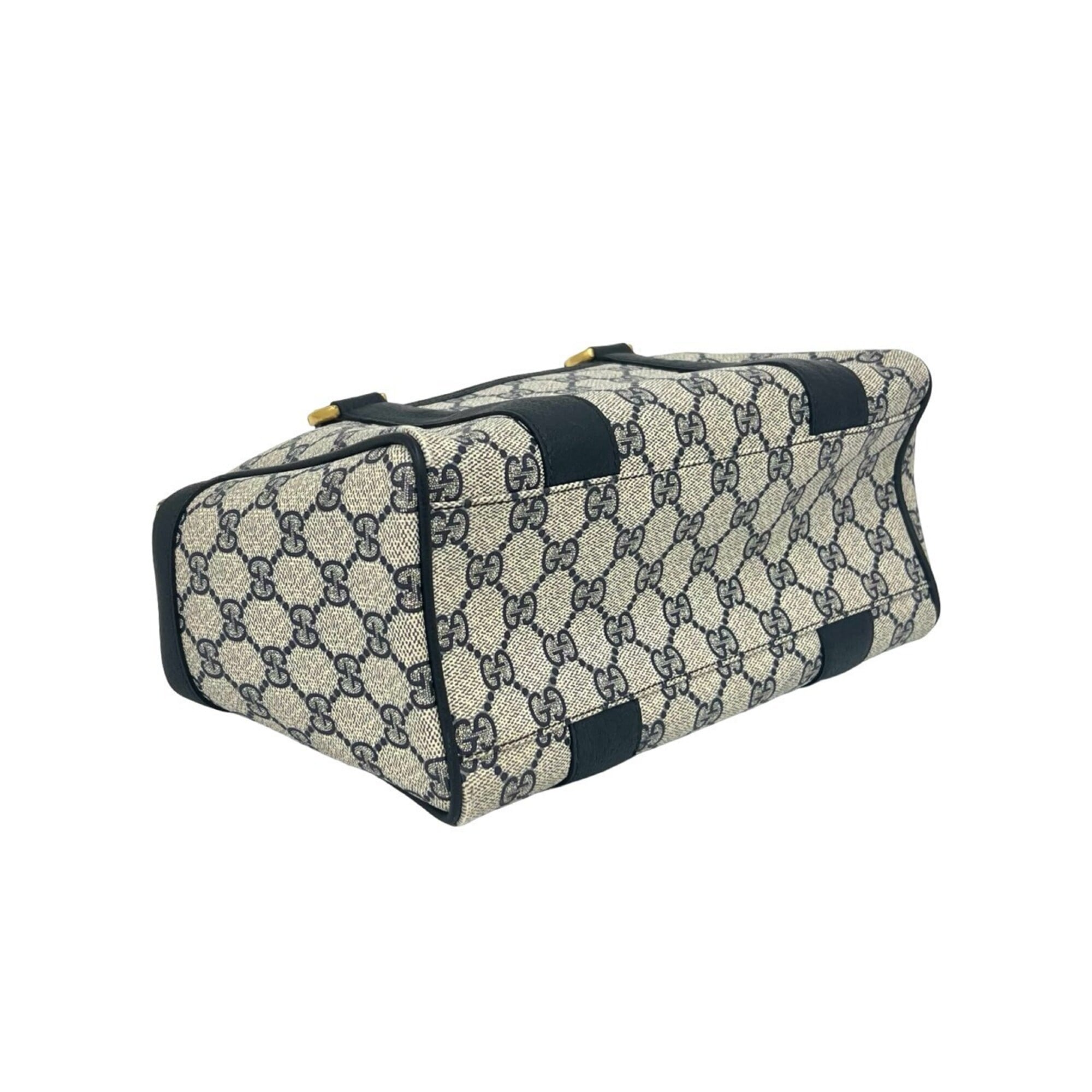 Gucci Navy Pvc Leather Boston Bag Handbag (Pre-Owned)