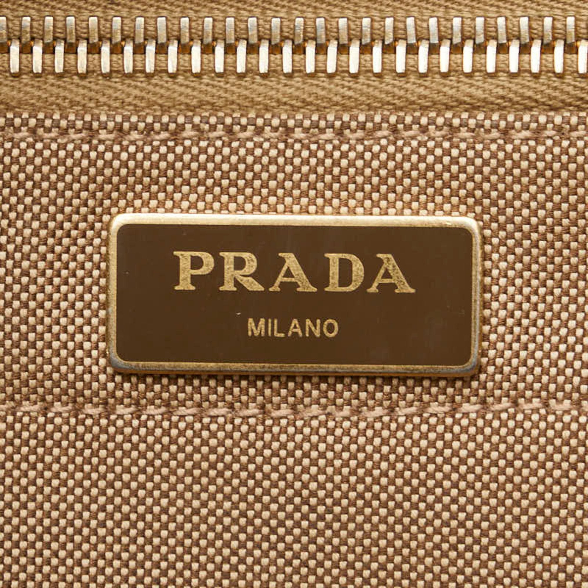 Prada Beige Brown Canvas Leather Backpack (Pre-Owned)