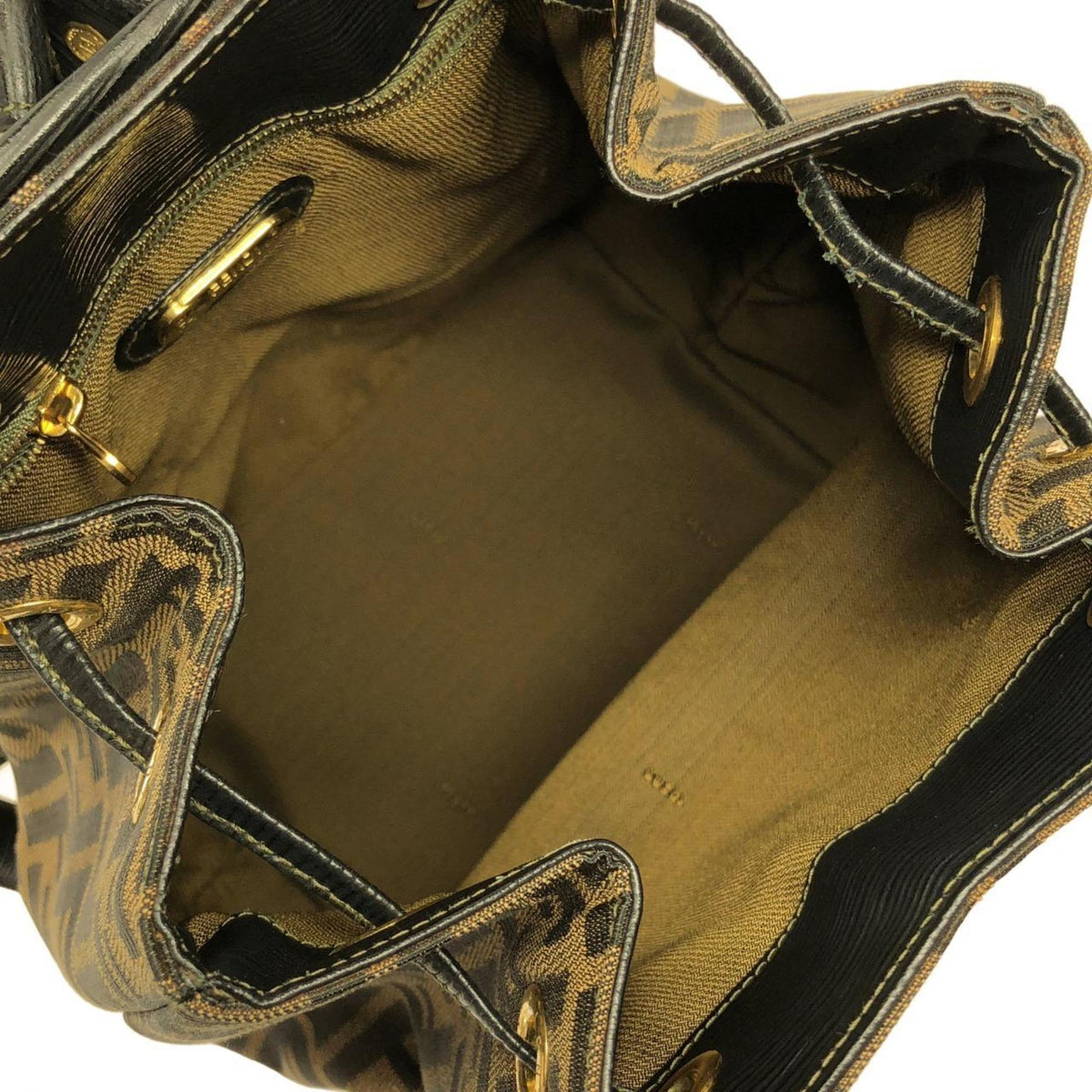Fendi Black Brown Canvas Leather Backpack (Pre-Owned)