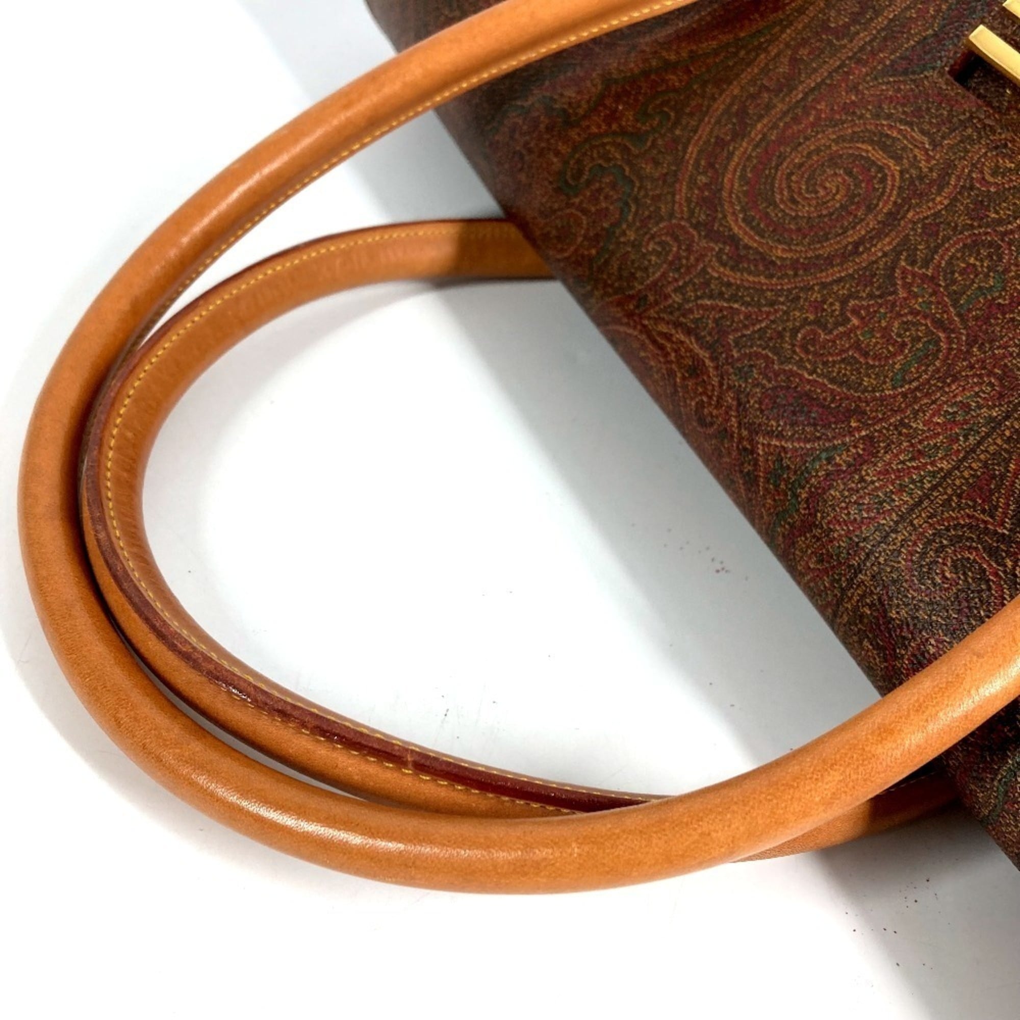 Etro Brown Leather Boston Bag Handbag Tote Bag (Pre-Owned)