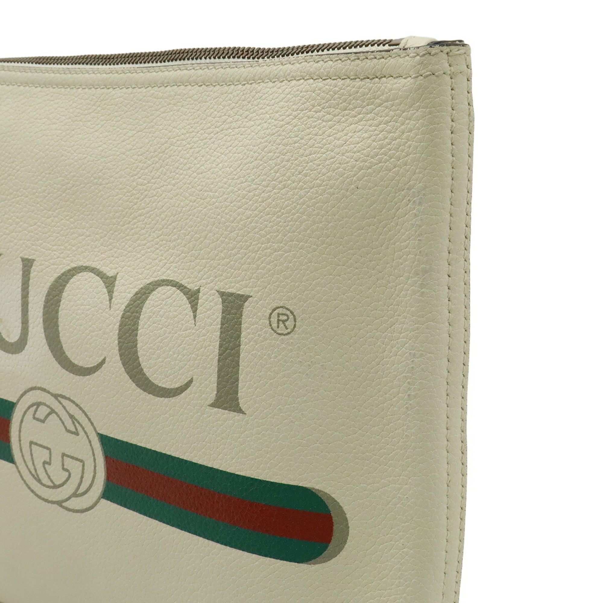 Gucci Green Ivory Red Color White Leather Clutch Bag Pouch (Pre-Owned)