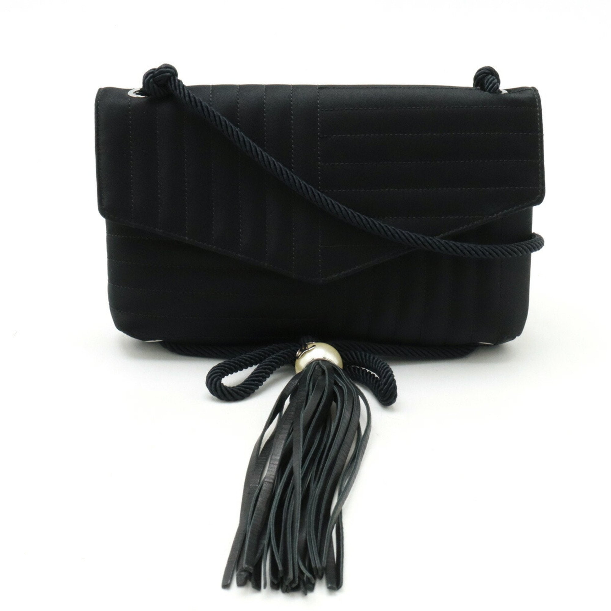 Chanel Black Satin Pochette Shoulder Bag (Pre-Owned)