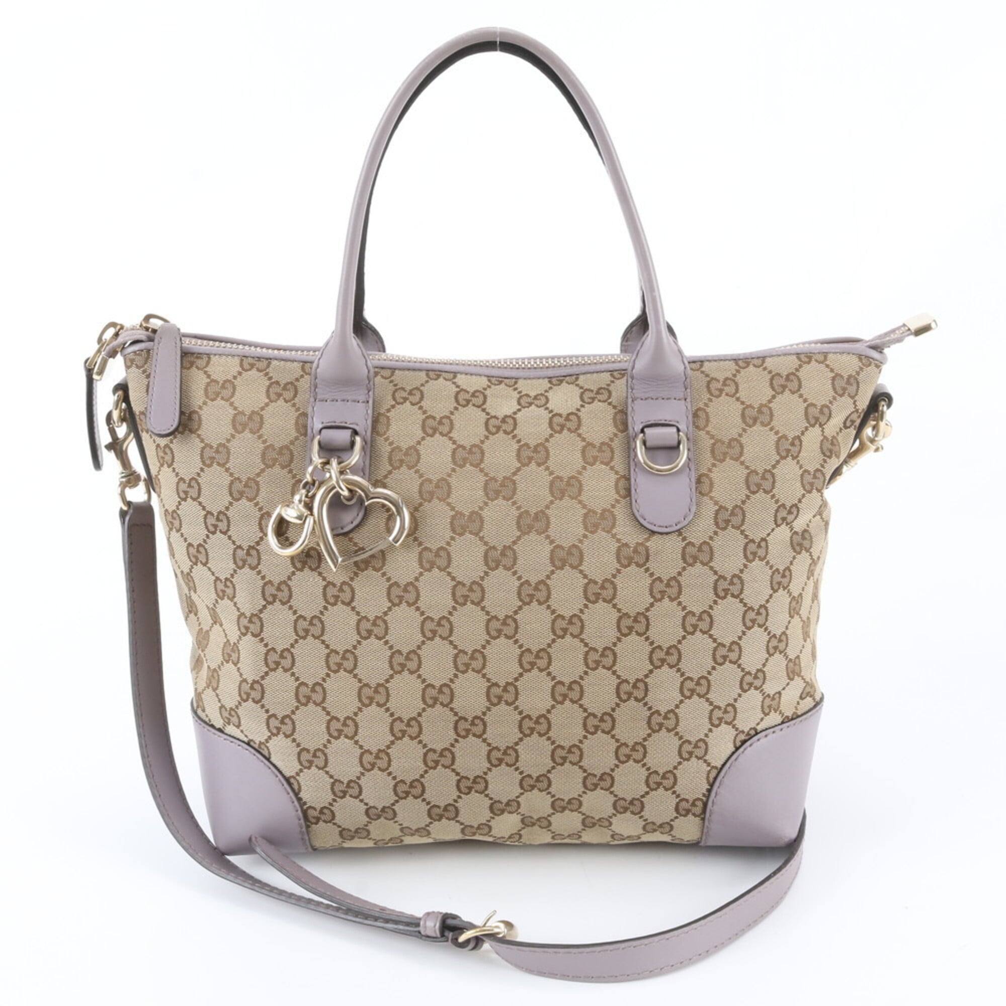 Gucci Beige Purple Leather Canvas Handbag Shoulder Bag Tote Bag (Pre-Owned)