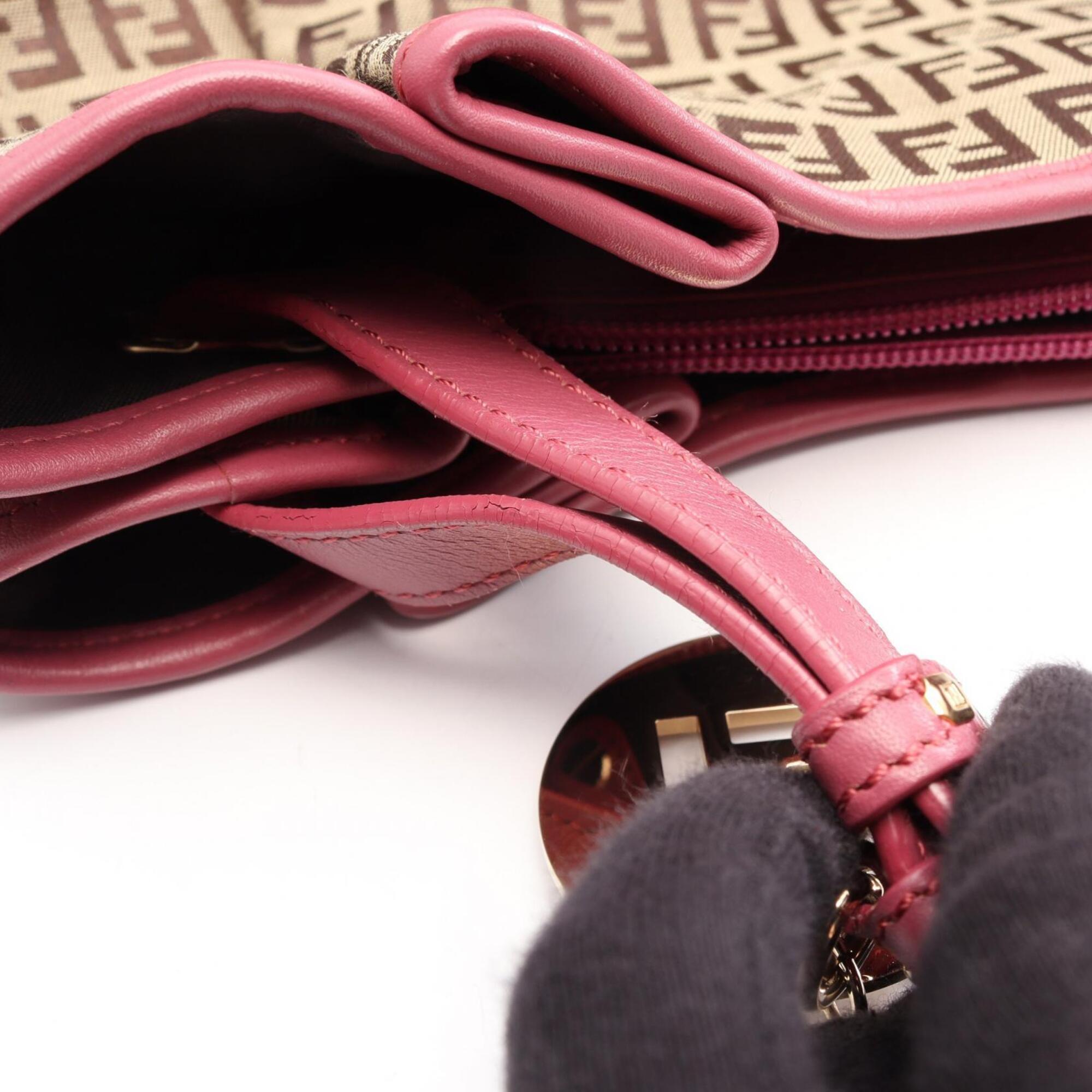Fendi Beige Pink Canvas Leather Handbag Shoulder Bag (Pre-Owned)