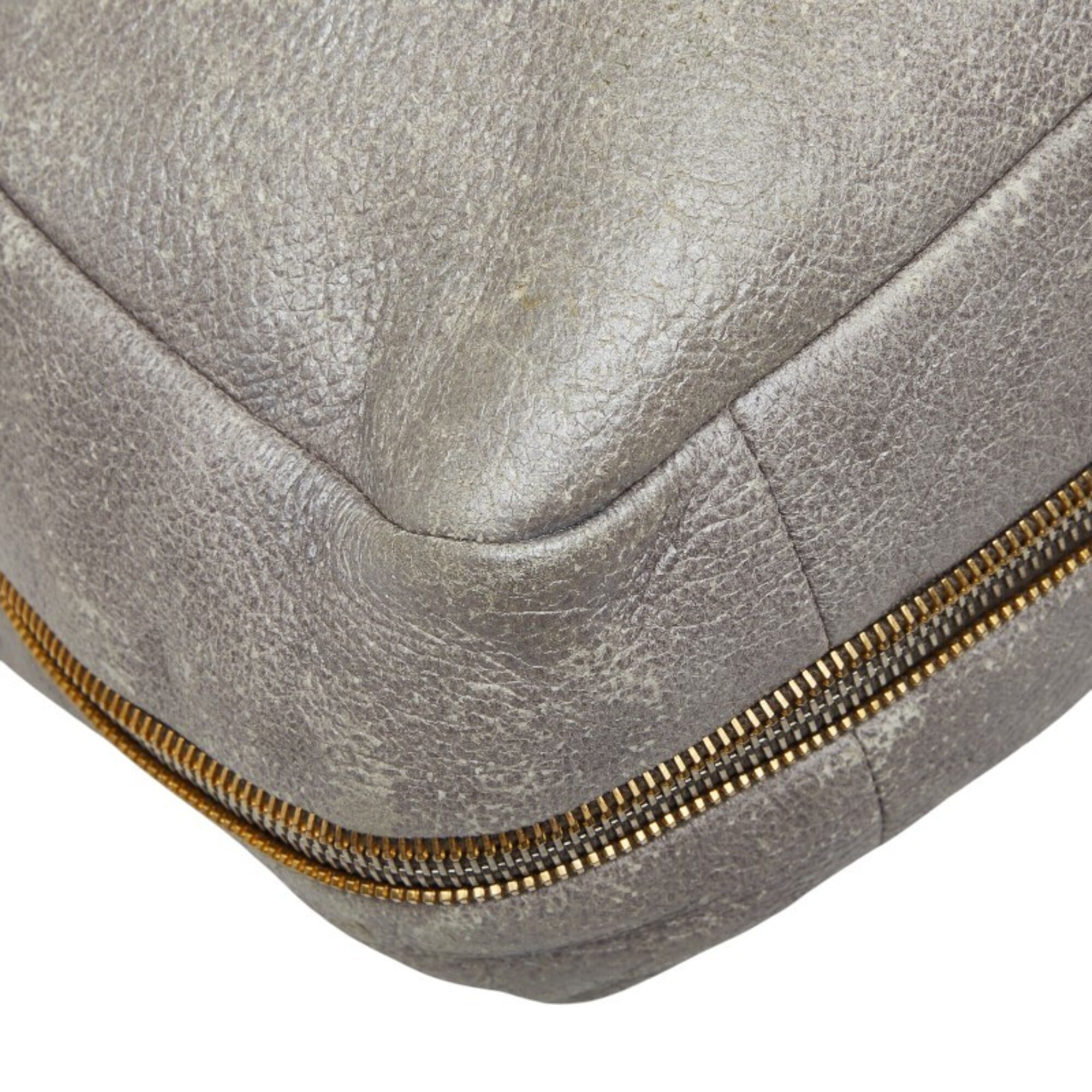 Prada Silver Gray Leather Shoulder Bag Tote Bag (Pre-Owned)