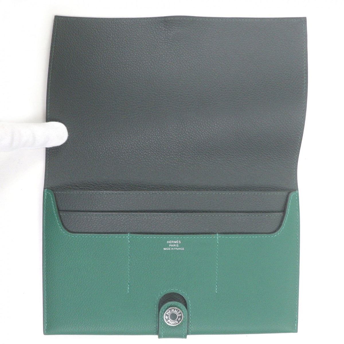 Hermes Vert Fonce Evercalf Leather Long Bill Wallet (Bi-Fold) (Pre-Owned)
