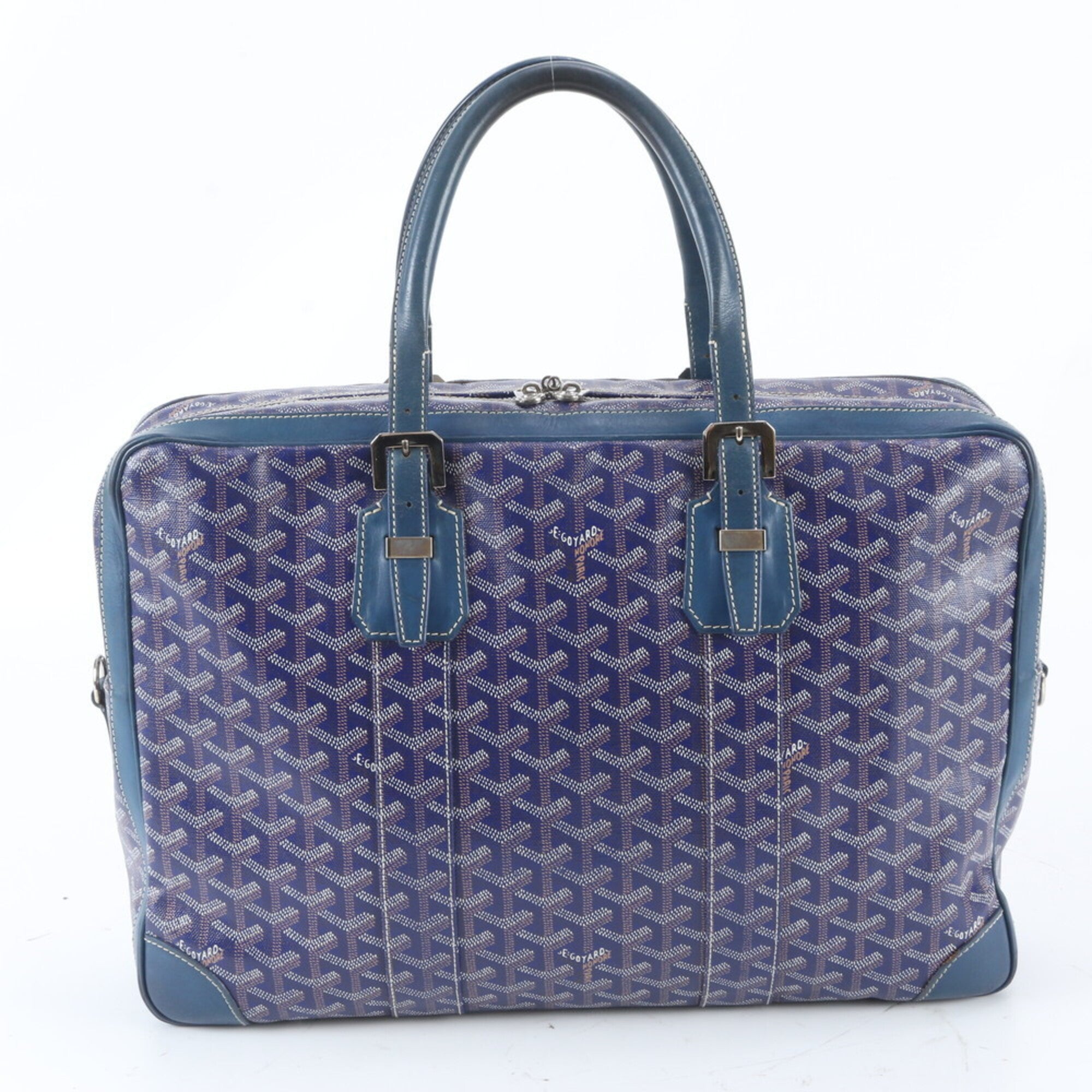 Goyard Navy Purple Leather Coated Canvas Briefcase Tote Bag (Pre-Owned)